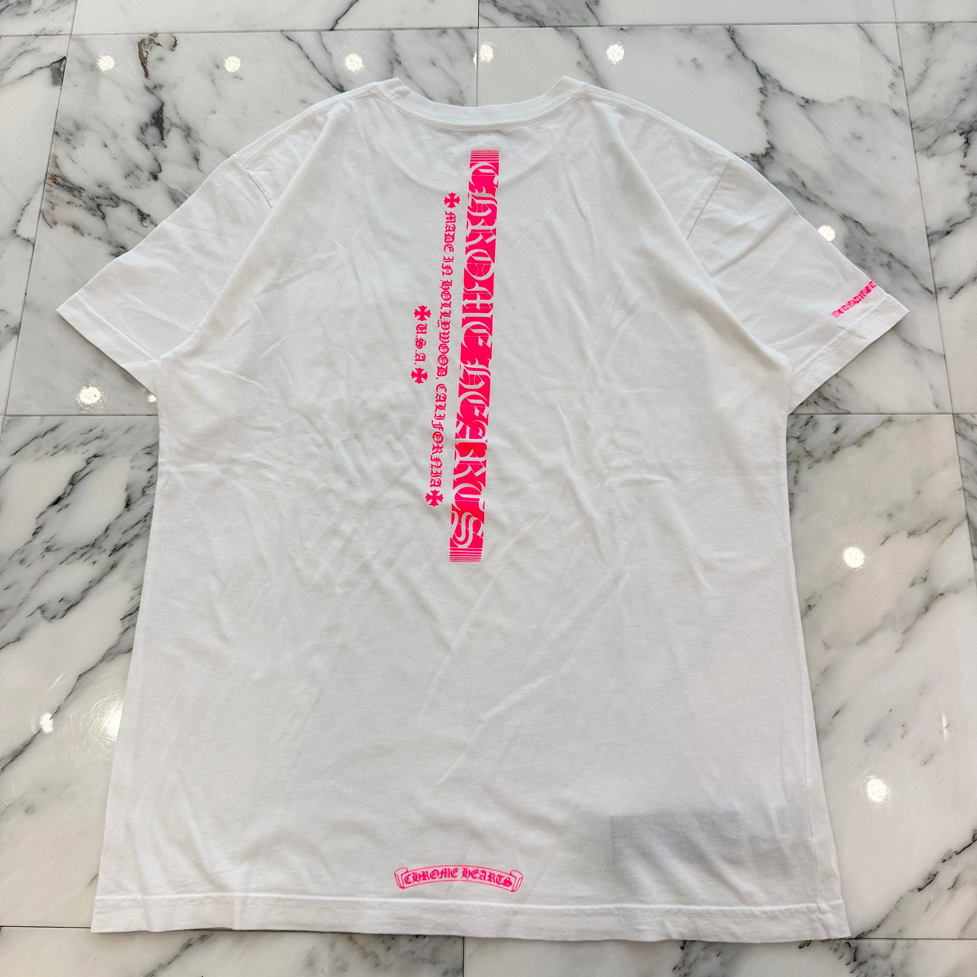 CHROME HEARTS Pink Made In Hollywood Vertical Logo Tee Size L クロムハーツ ピンク メイドインハリウッド ヴァーティカルロゴ Tシャツ サイズL