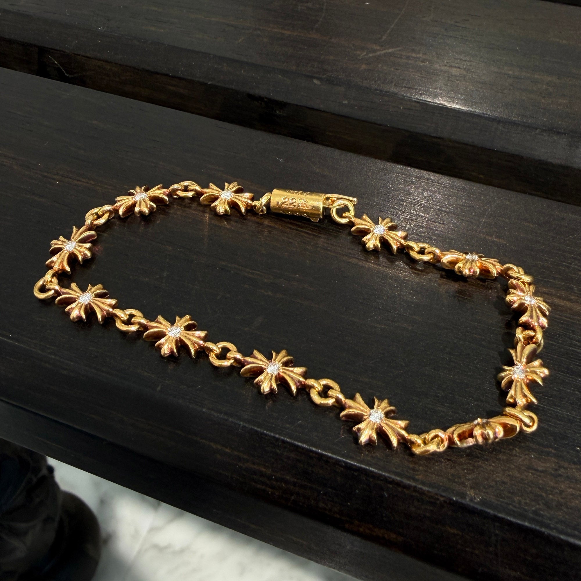 CHROME HEARTS 22K Tiny E CH Plus Bracelet Diamond 12 LINK クロムハーツ 22K タイニーE ダイヤモンド CHプラス ブレスレット 12リンク