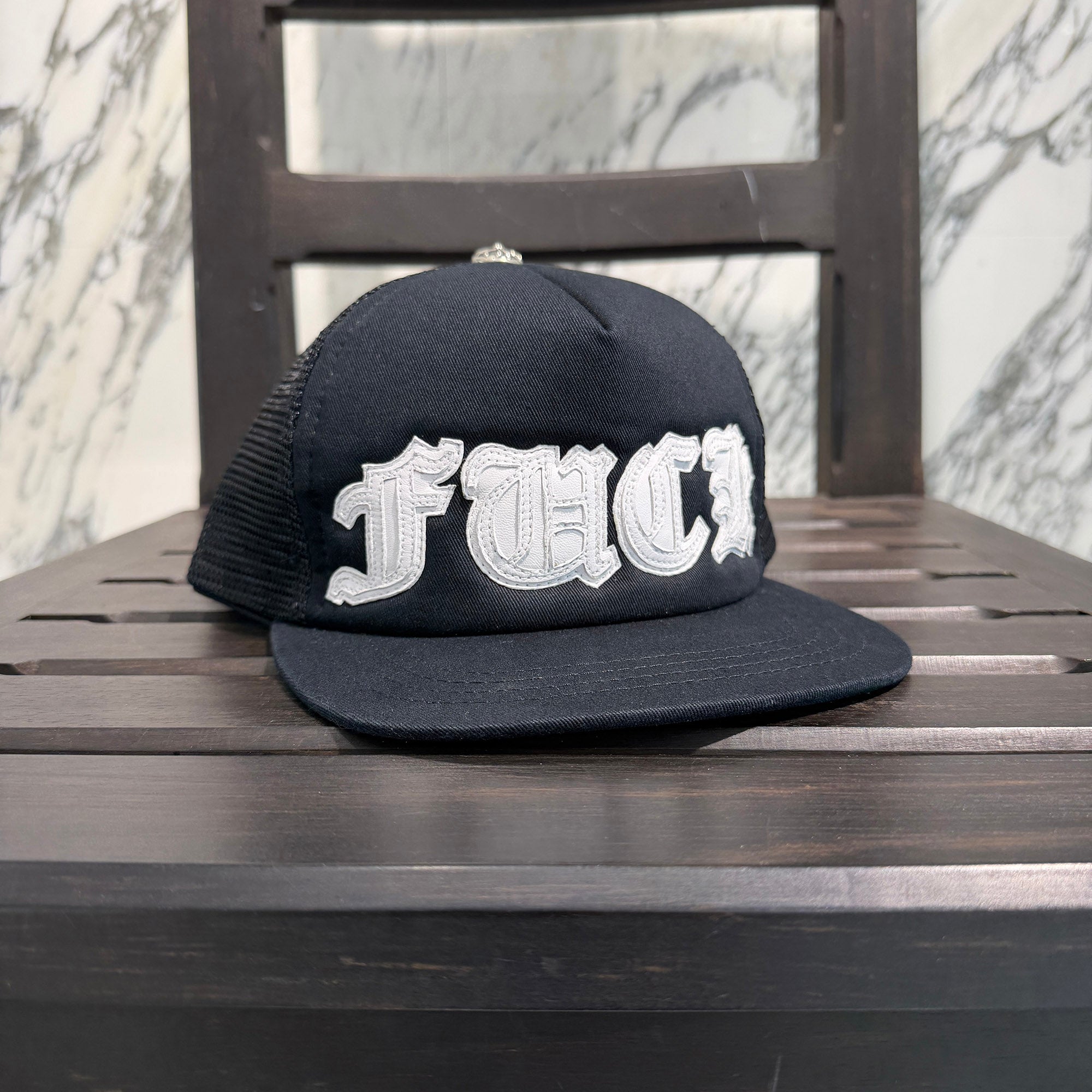 CHROME HEARTS FUCK Leather Patch Trucker Cap Size ONE SIZE (51-61) クロムハーツ ファック レザーパッチ トラッカーキャップ サイズONE SIZE (51-61)