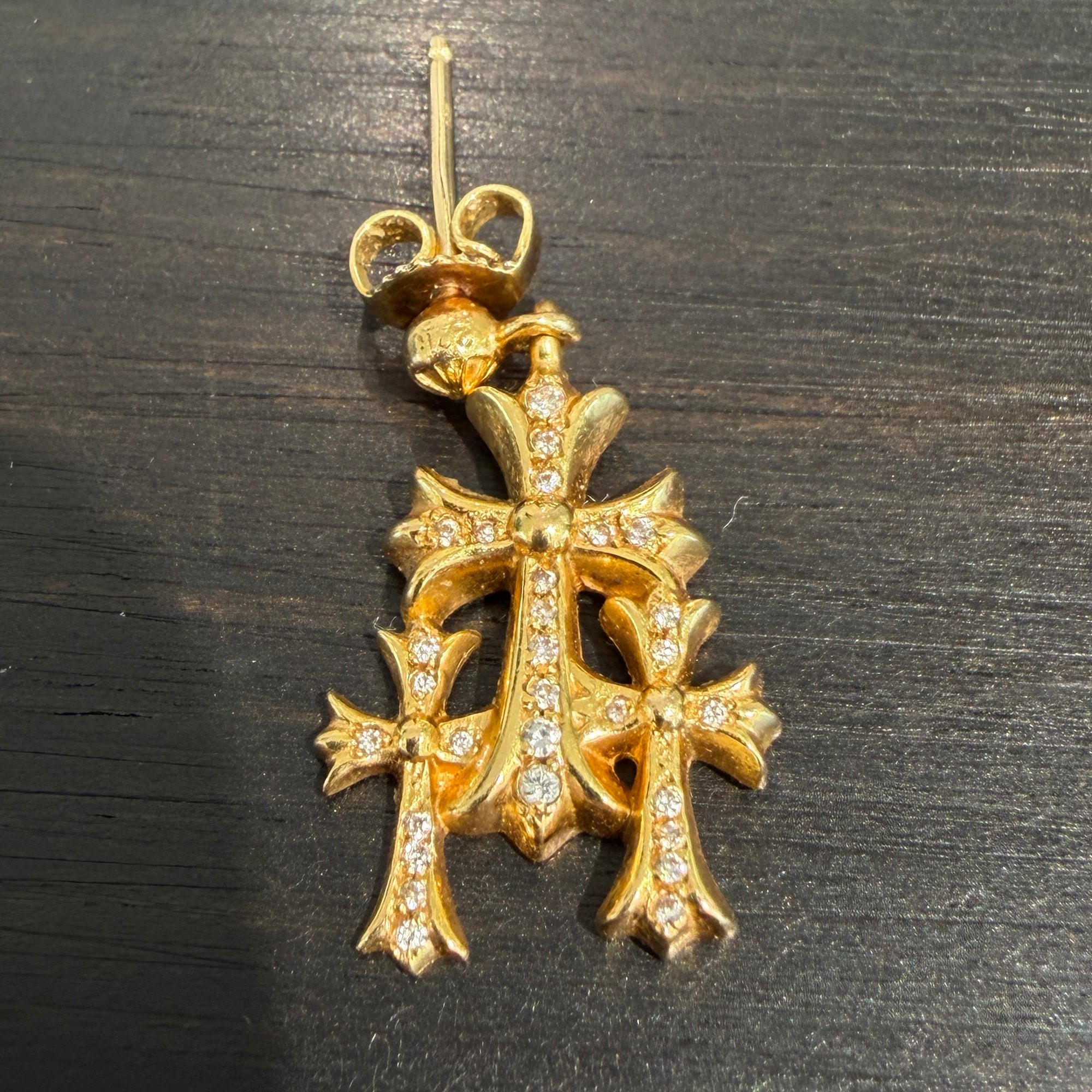 CHROME HEARTS 22K Triple Cross Earring Pave Diamond クロムハーツ 22K トリプルクロス イヤリング パヴェダイヤモンド
