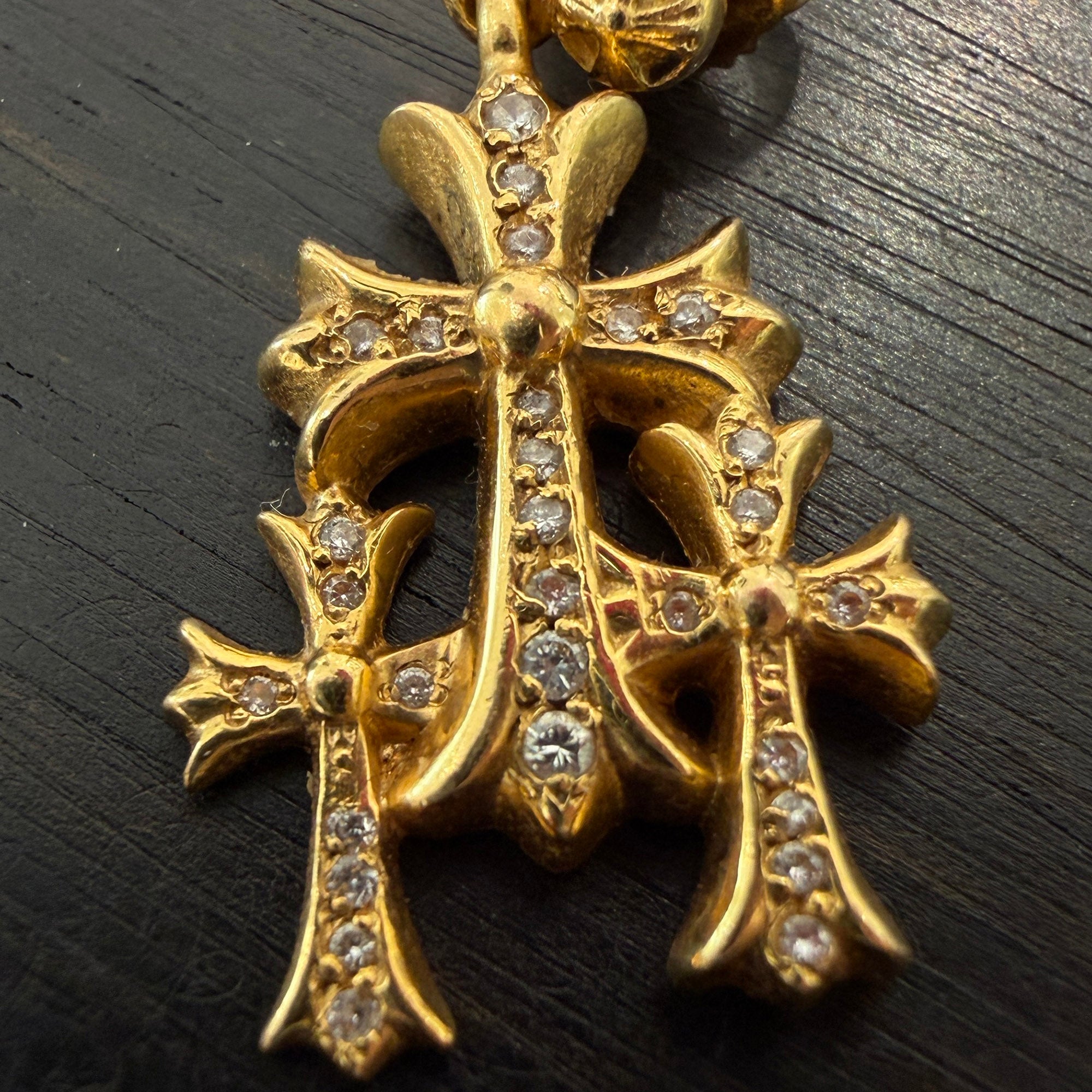 CHROME HEARTS 22K Triple Cross Earring Pave Diamond クロムハーツ 22K トリプルクロス イヤリング パヴェダイヤモンド