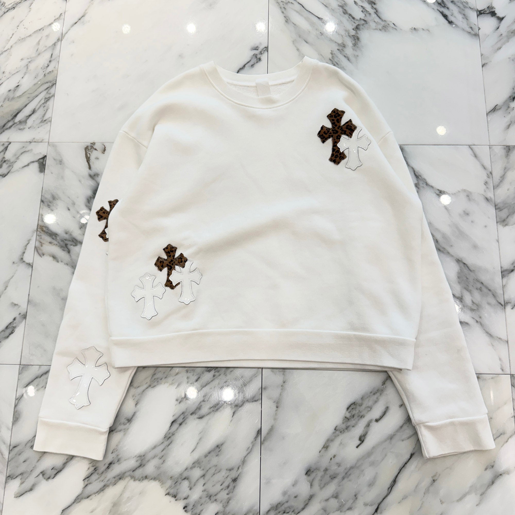 CHROME HEARTS Y NOT Multi Leather Cross Patch Sweatshirt Size S クロムハーツ ワイノット マルチレザークロスパッチ スウェットシャツ サイズS