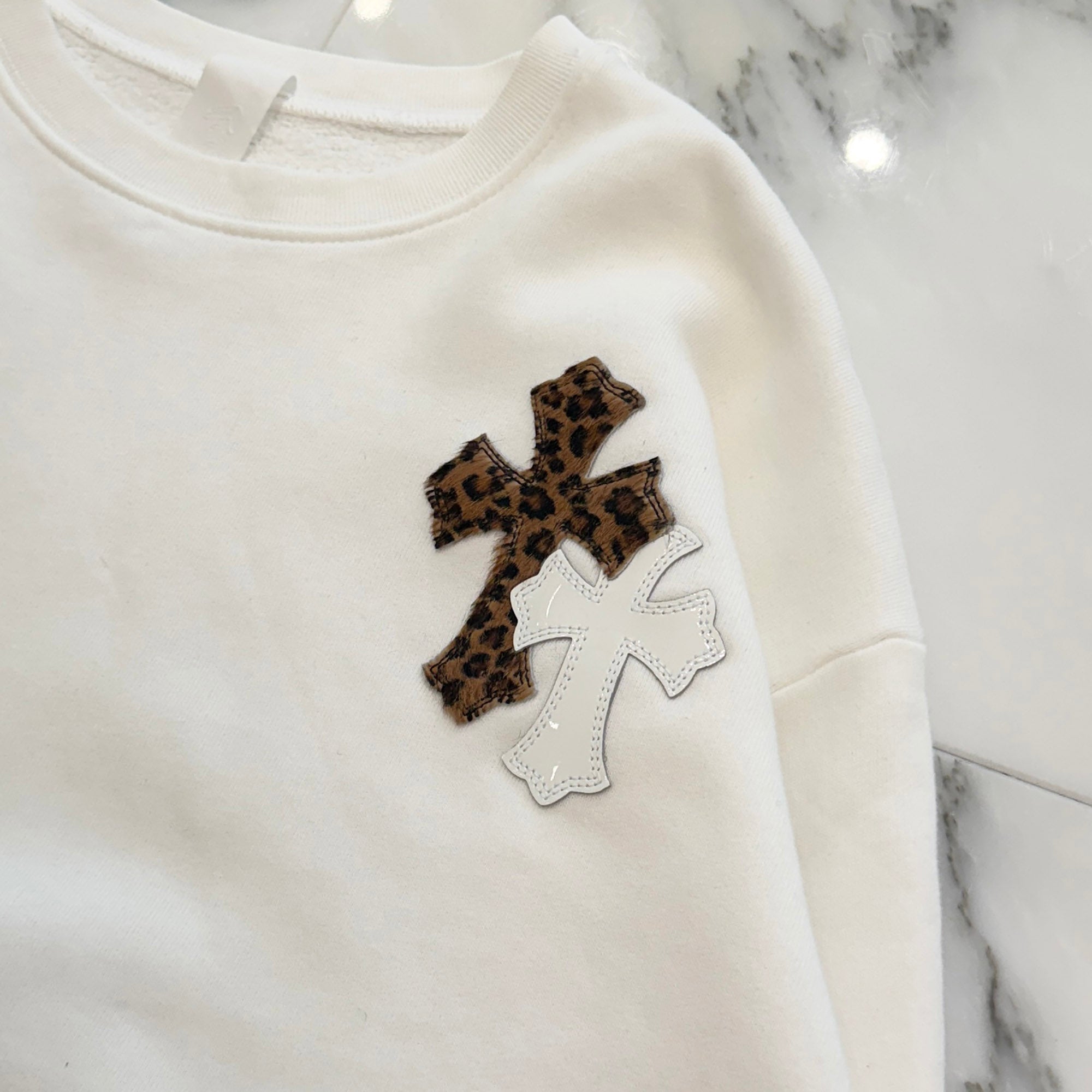 CHROME HEARTS Y NOT Multi Leather Cross Patch Sweatshirt Size S クロムハーツ ワイノット マルチレザークロスパッチ スウェットシャツ サイズS