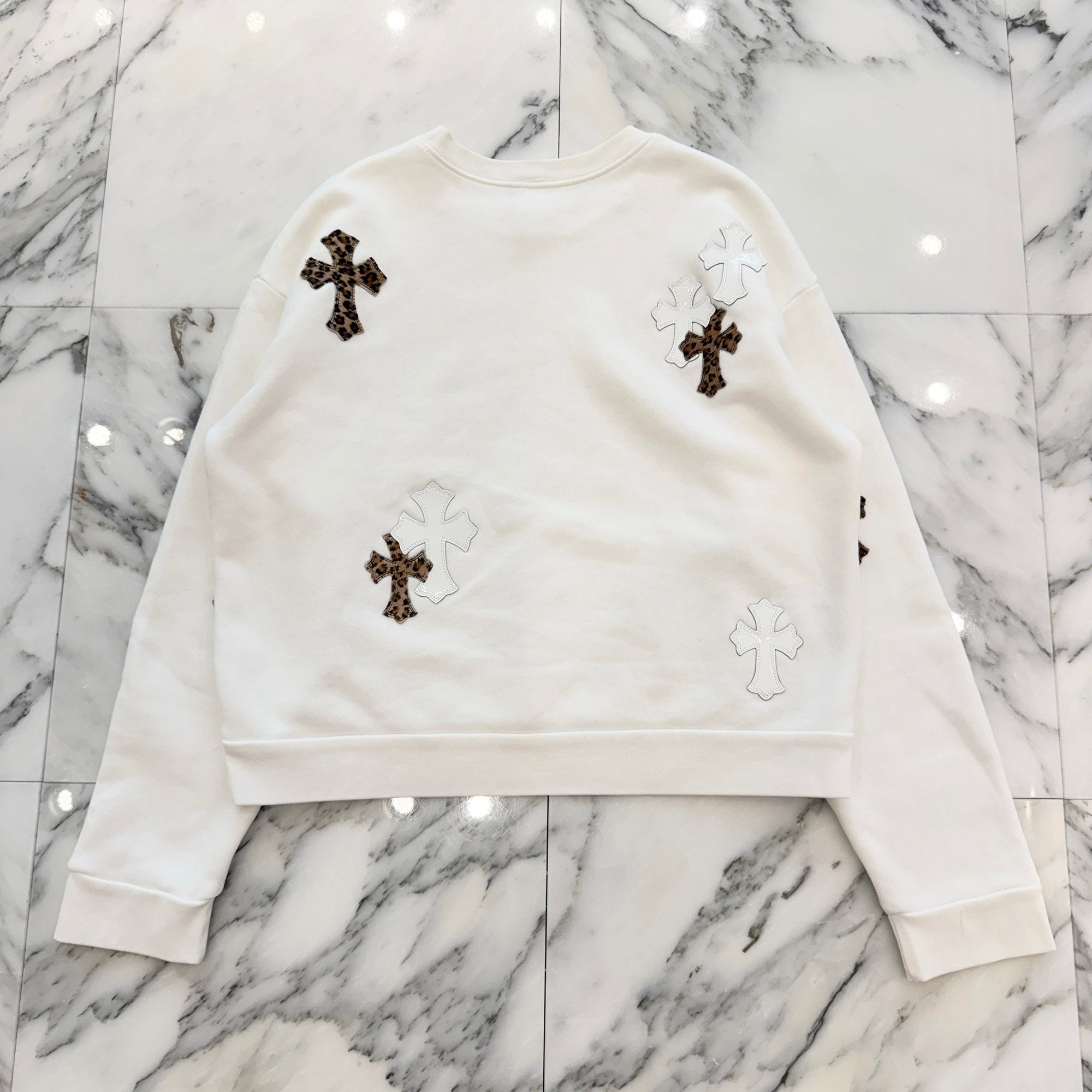 CHROME HEARTS Y NOT Multi Leather Cross Patch Sweatshirt Size S クロムハーツ ワイノット マルチレザークロスパッチ スウェットシャツ サイズS