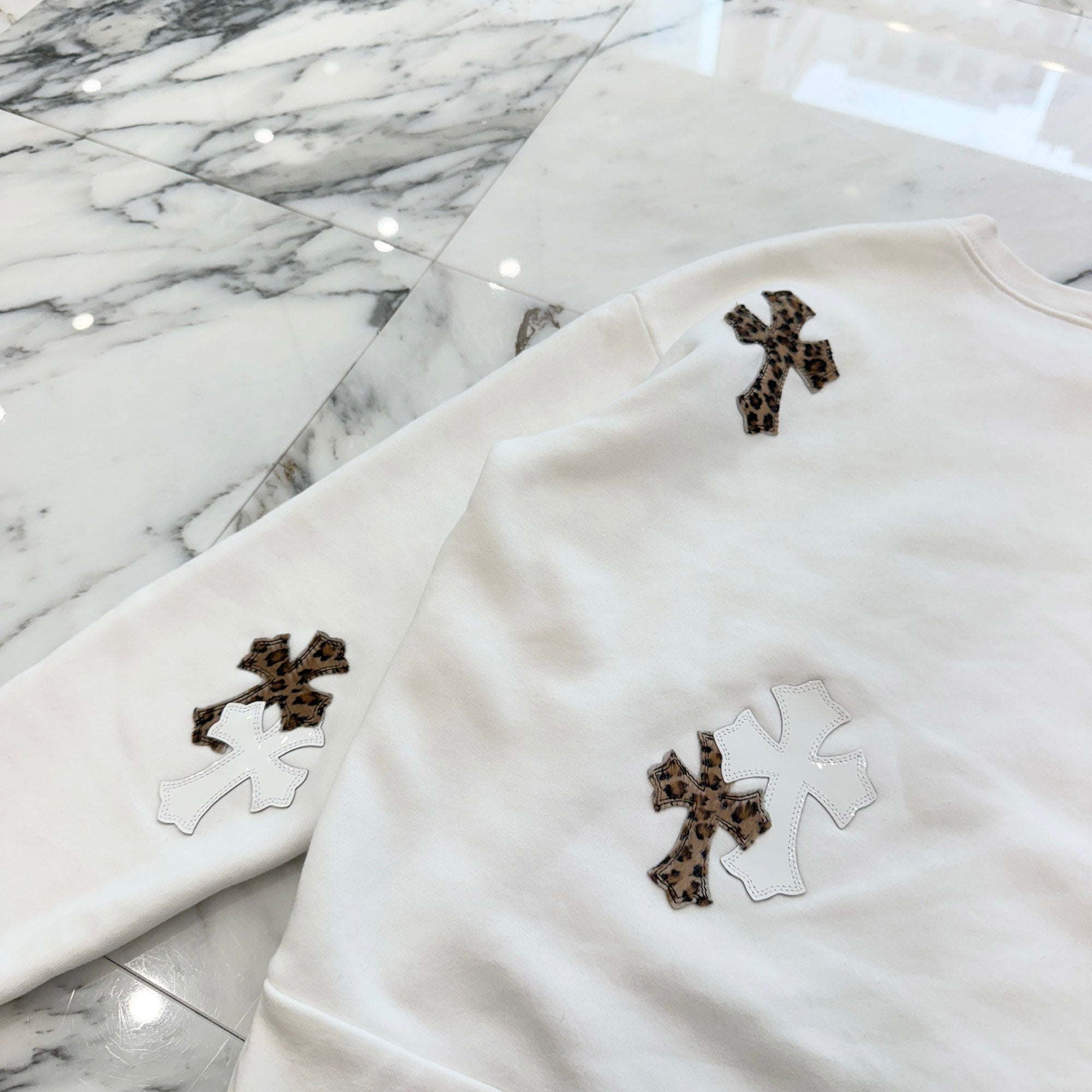 CHROME HEARTS Y NOT Multi Leather Cross Patch Sweatshirt Size S クロムハーツ ワイノット マルチレザークロスパッチ スウェットシャツ サイズS