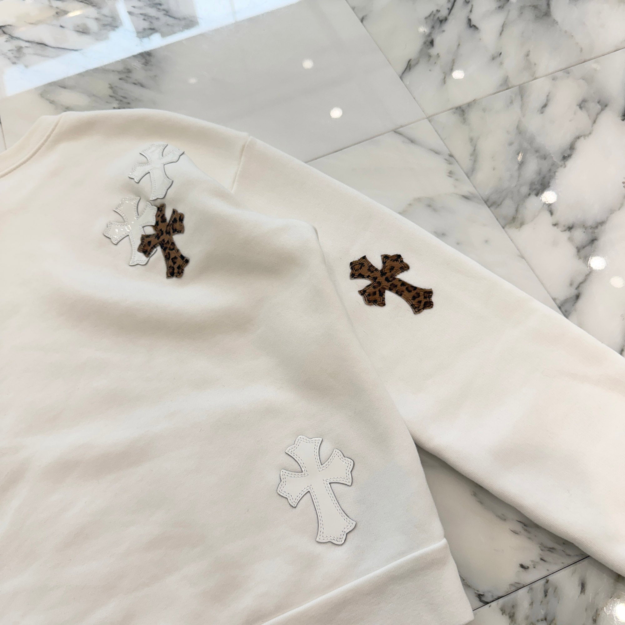 CHROME HEARTS Y NOT Multi Leather Cross Patch Sweatshirt Size S クロムハーツ ワイノット マルチレザークロスパッチ スウェットシャツ サイズS