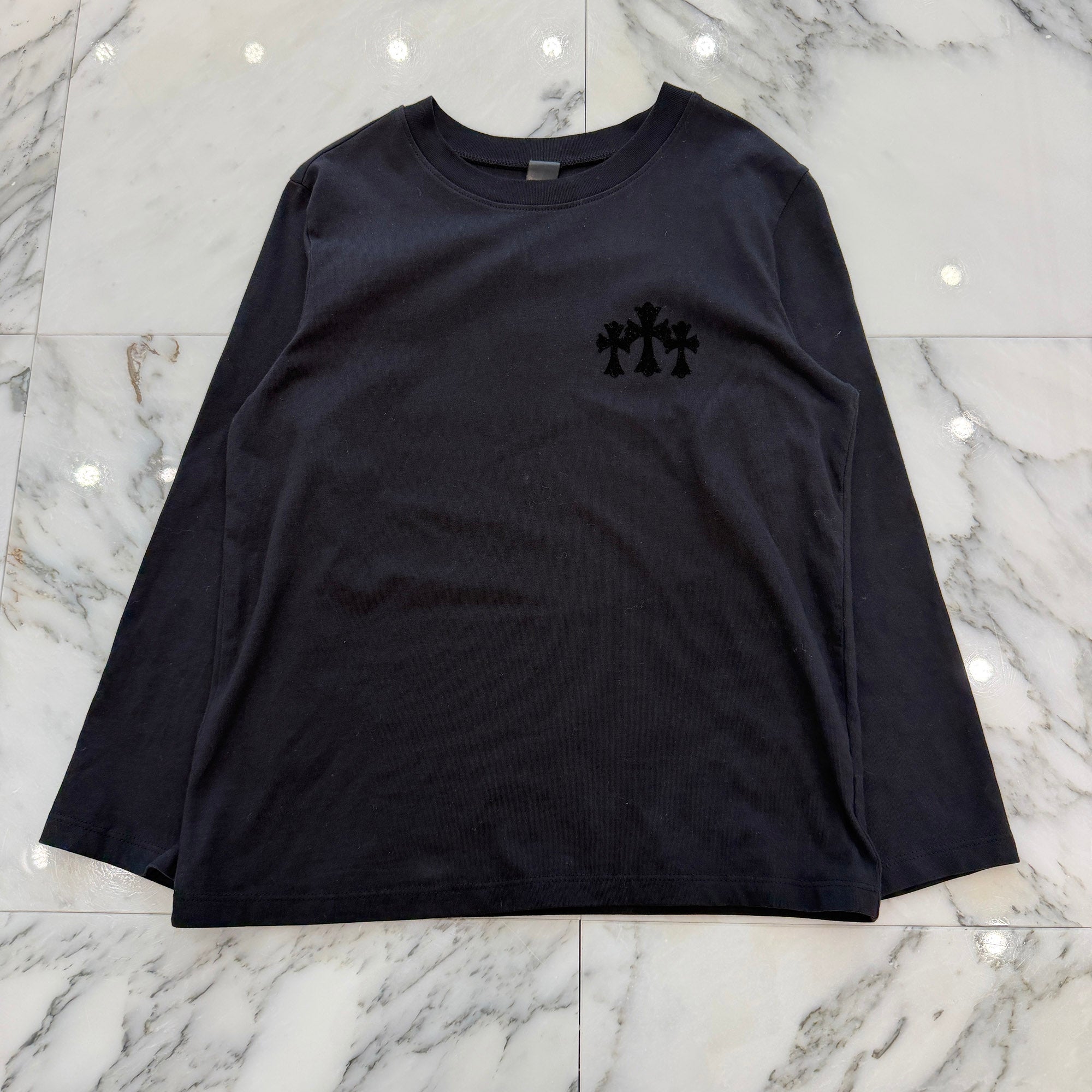 CHROME HEARTS Y NOT King Taco 3 Cemetery Cross Flock Print Long Sleeve Tee Size S クロムハーツ ワイノット キングタコ 3セメタリークロス フロッキーパッチ プリント ロングスリーブTシャツ サイズS