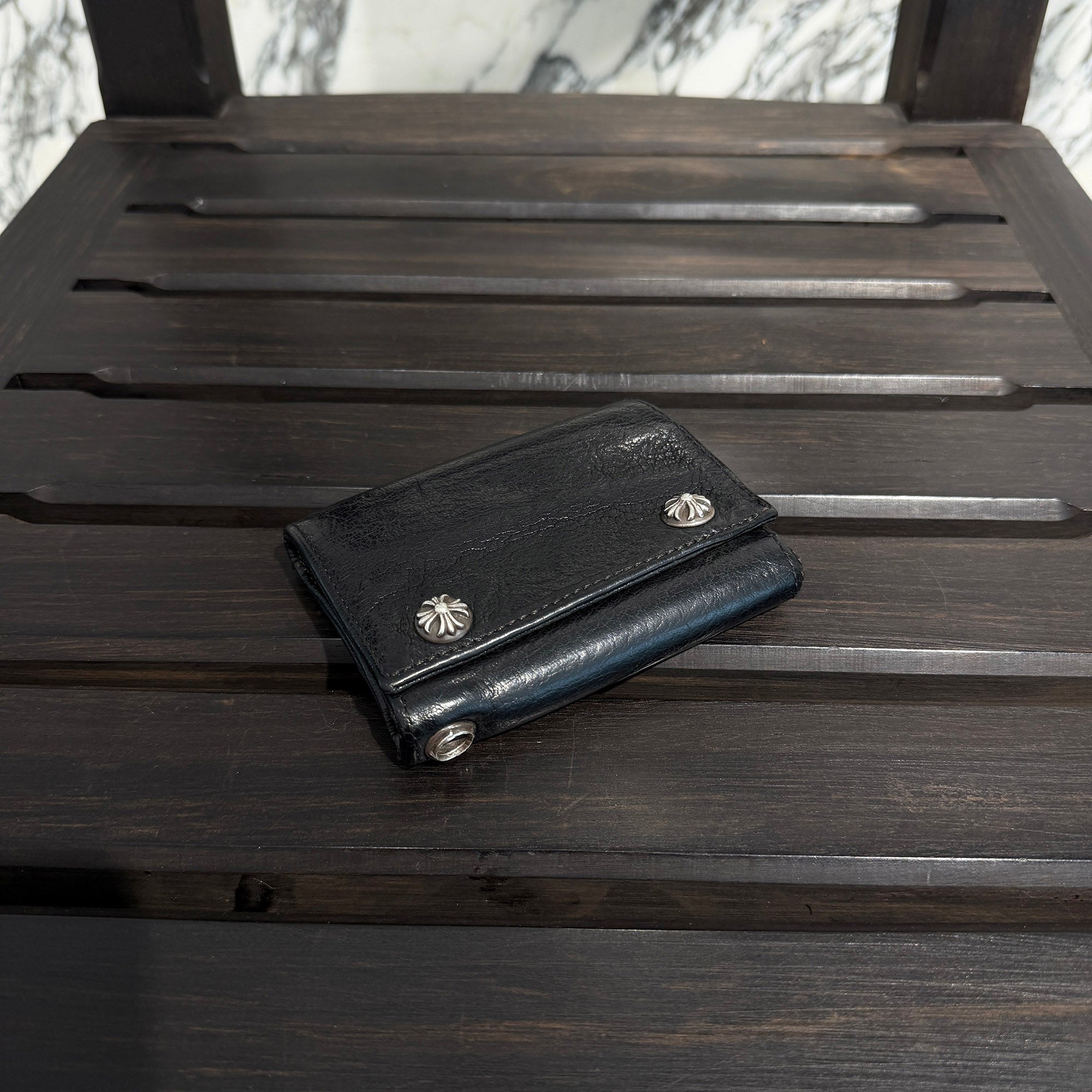 CHROME HEARTS 3 FOLD Cross Ball Button Leather Wallet クロムハーツ 3フォールド クロスボールボタン レザーウォレット