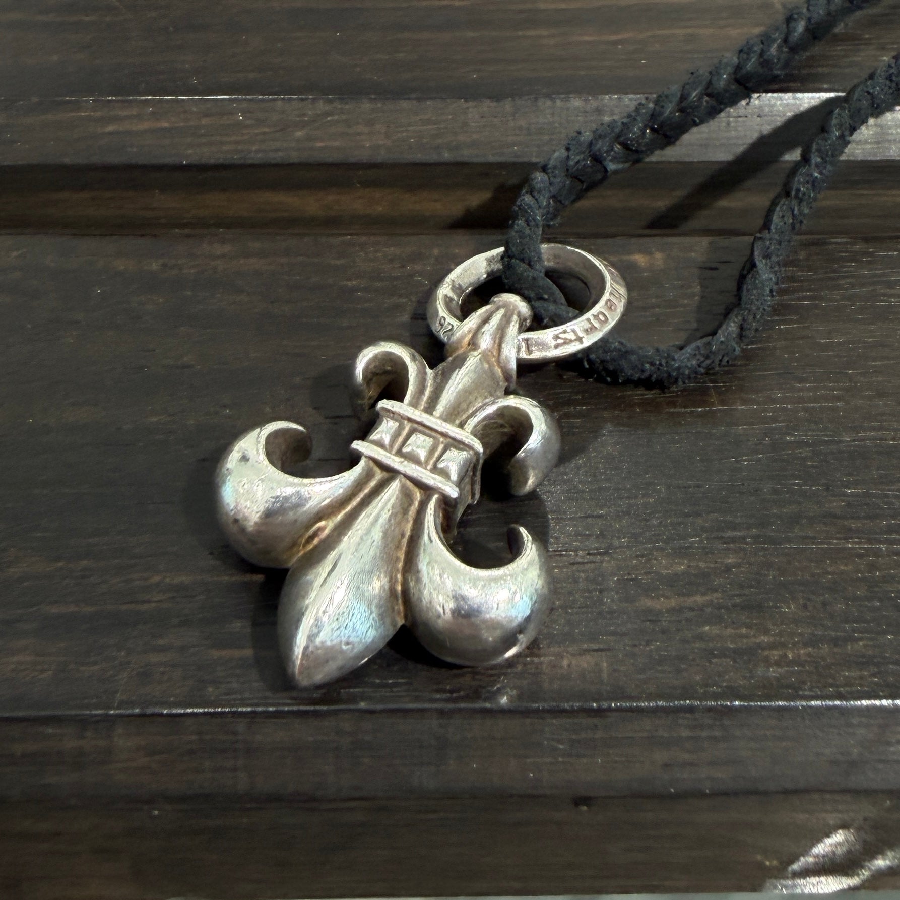 CHROME HEARTS BS FLEUR CHARM Pendant Top ＆ Scroll Leather Blade Necklace クロムハーツ BSフレア チャーム ペンダントトップ＆スクロール レザーブレード ネックレス