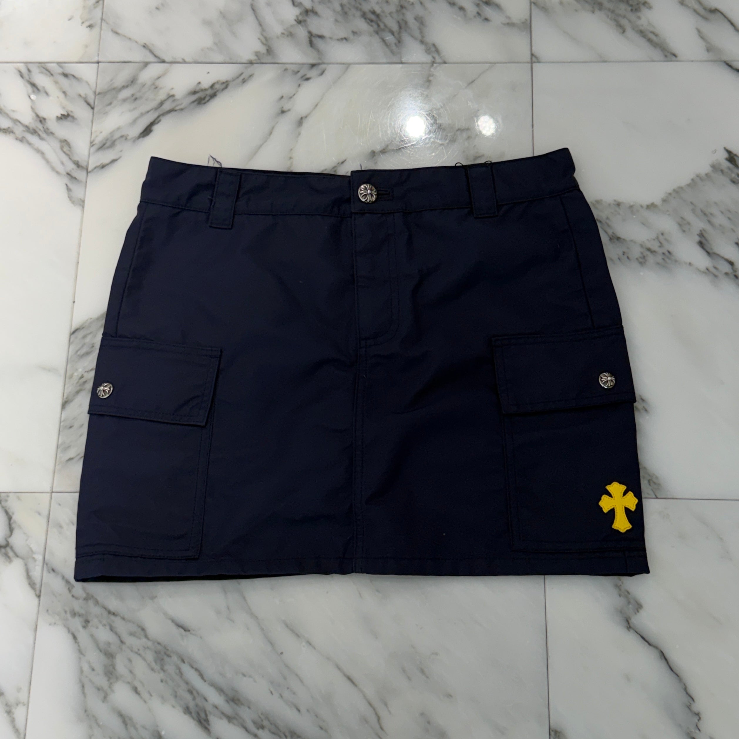 CHROME HEARTS Y NOT Yellow Cross Patch Nylon Skirt Size 25 クロムハーツ ワイノット イエロークロスパッチ ナイロン ミニスカート サイズ25