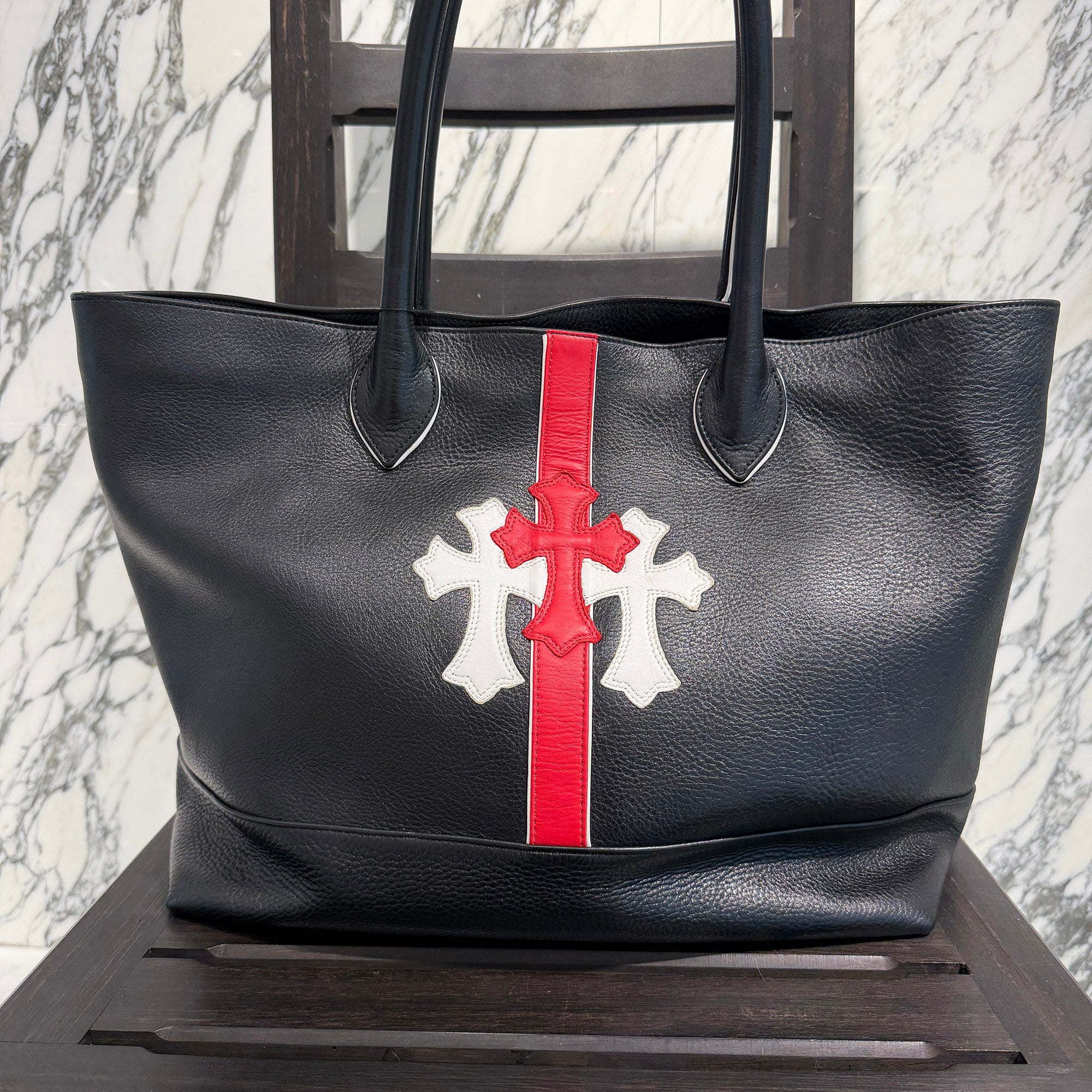 CHROME HEARTS 3 Cemetery Cross Leather Patch Leather Tote Bag クロムハーツ 3セメタリークロスレザーパッチ レザートートバッグ