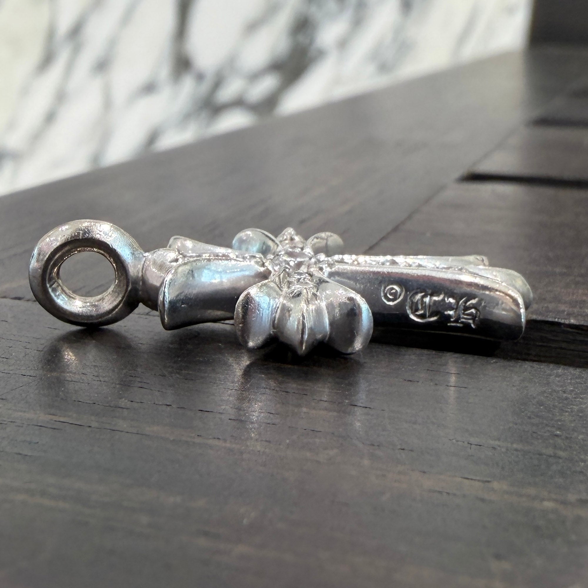 CHROME HEARTS 18K WG Tiny Fat Cross Pave Diamond Pendant Top 18K ホワイトゴールド クロムハーツ タイニーファットクロス パヴェダイアモンド ペンダントトップ
