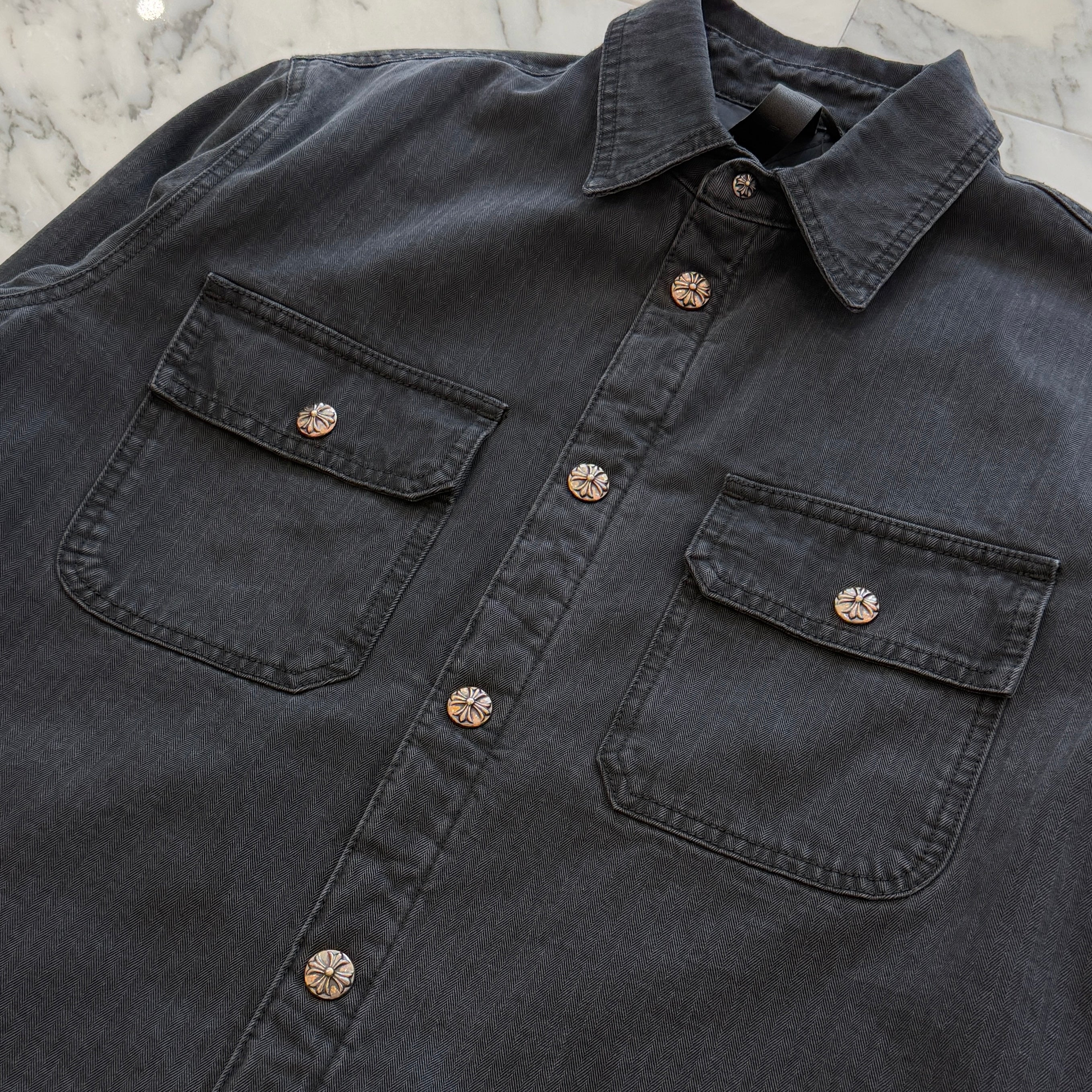 CHROME HEARTS Y NOT WORK DOG Herringbone Shirt Jacket Size L クロムハーツ ワイノット ワークドッグ ヘリンボーン シャツジャケット サイズL