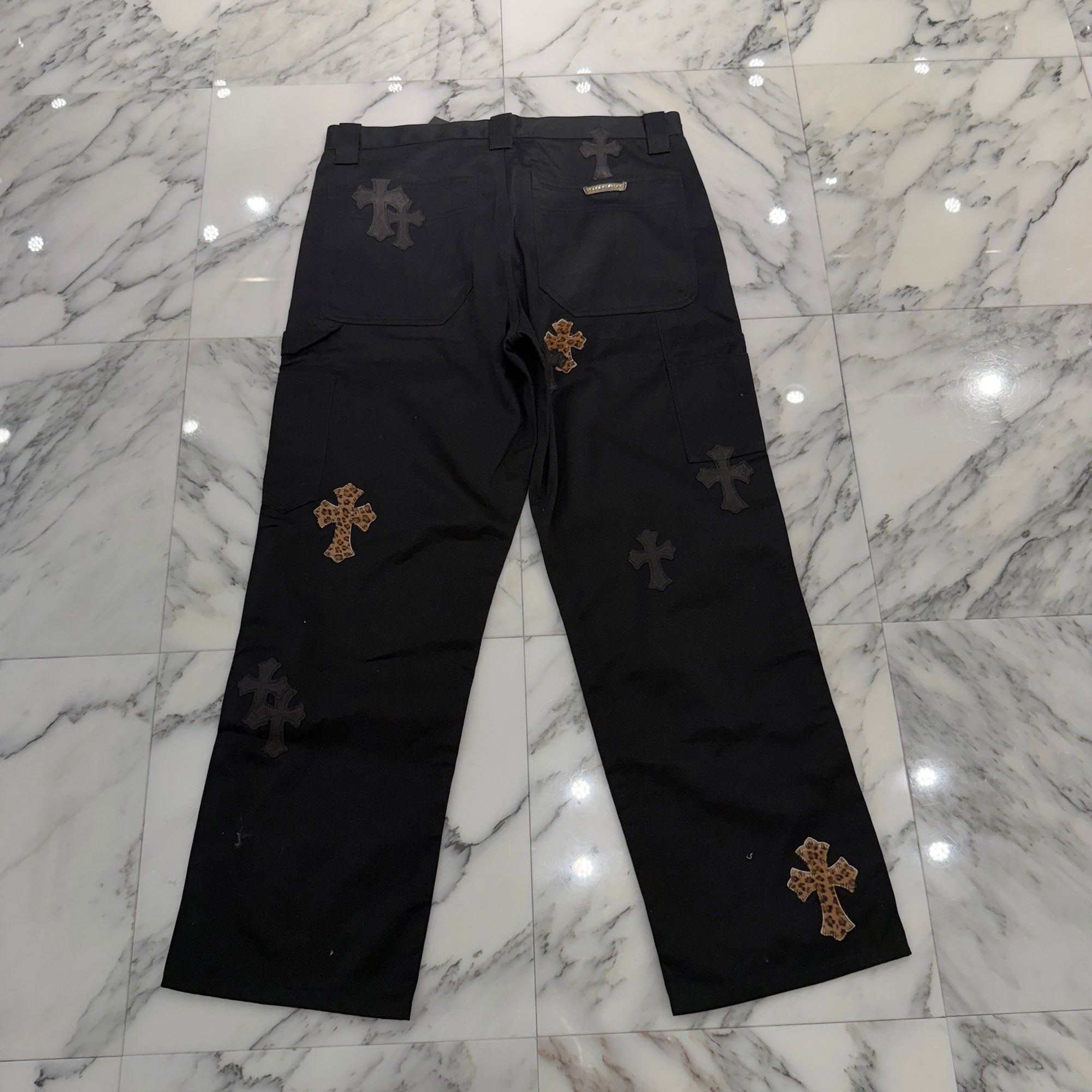 CHROME HEARTS Multi Leather Patch Carpenter Cross Ball Button Pants Size 36 クロムハーツ マルチレザーパッチ カーペンター クロスボールボタン パンツ サイズ36