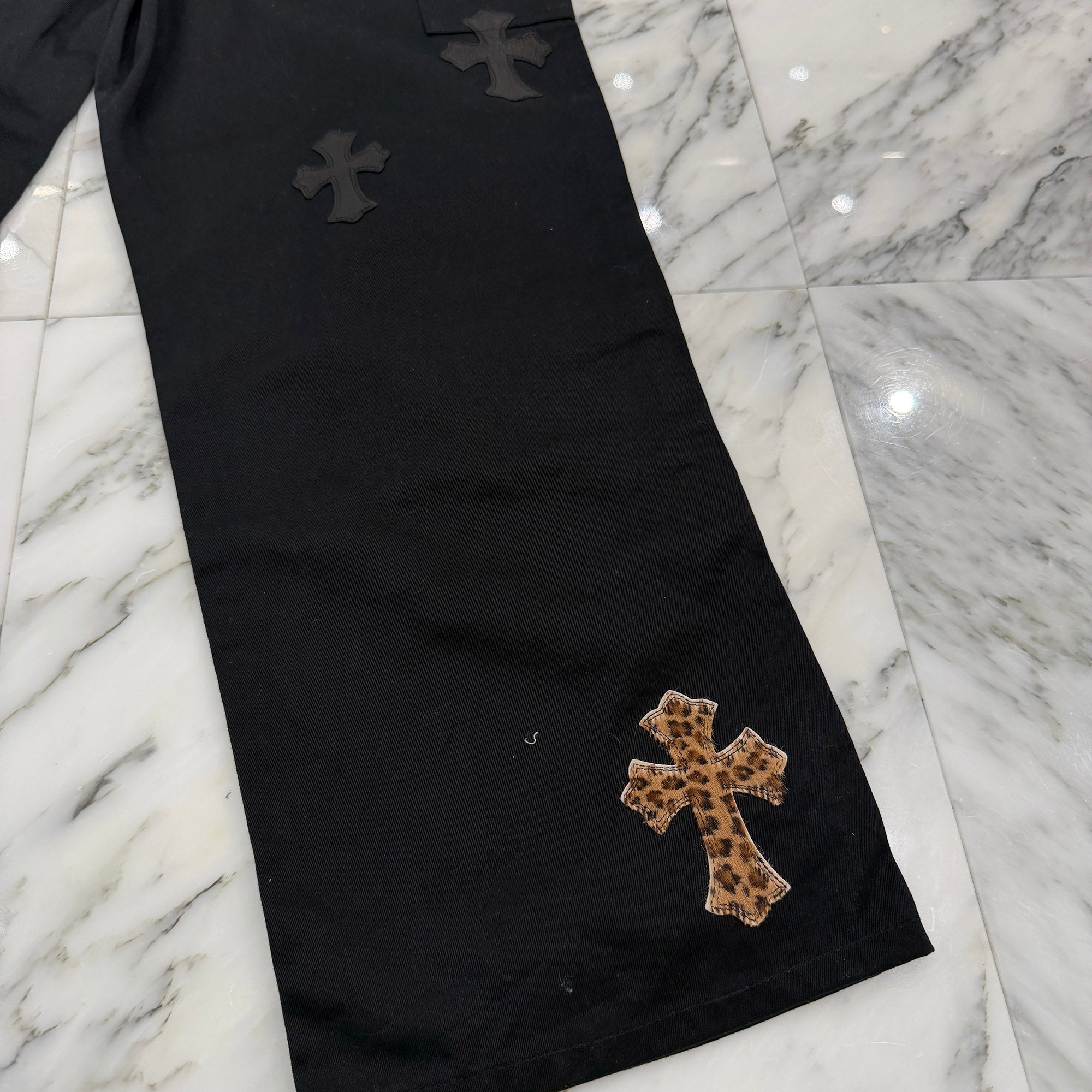 CHROME HEARTS Multi Leather Patch Carpenter Cross Ball Button Pants Size 36 クロムハーツ マルチレザーパッチ カーペンター クロスボールボタン パンツ サイズ36