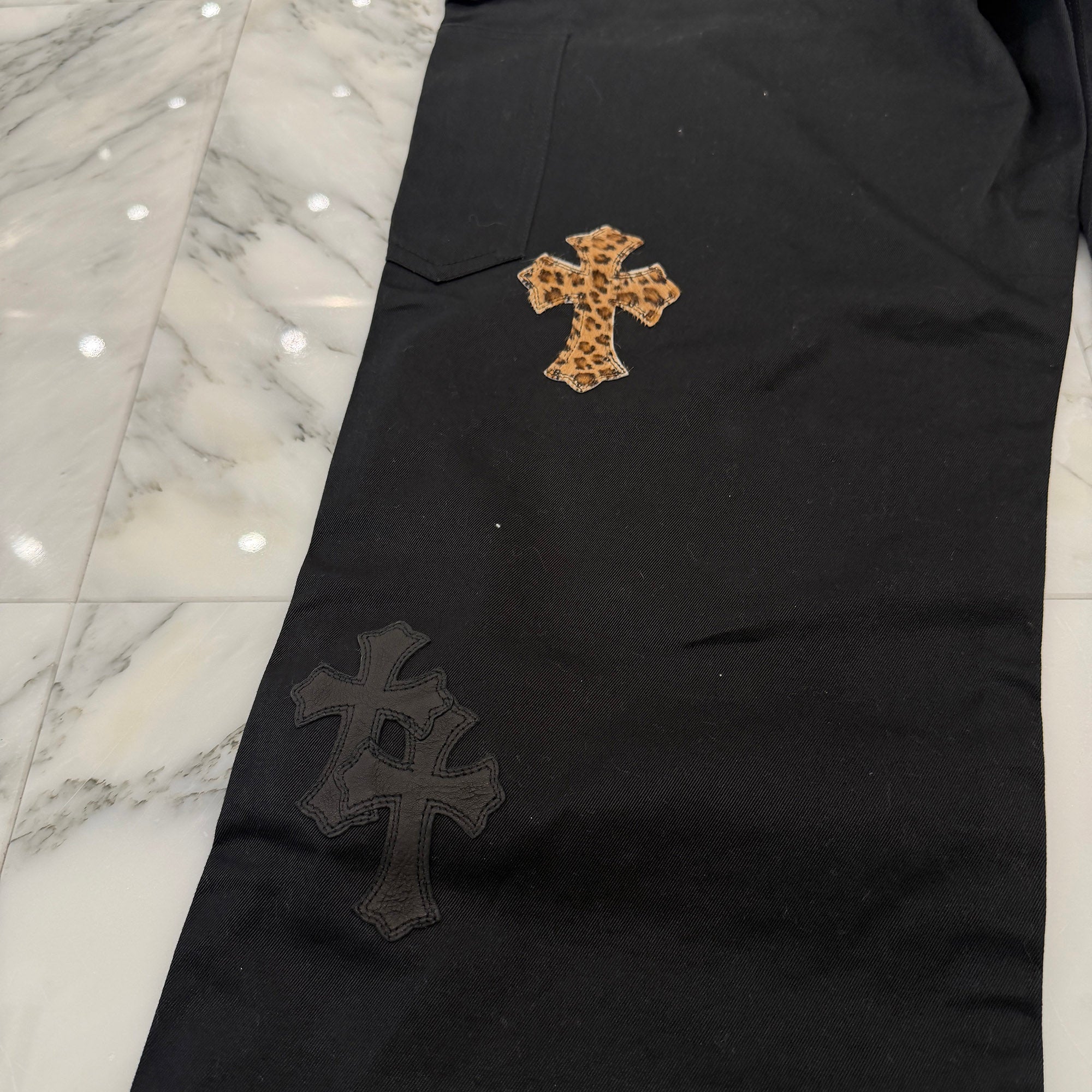 CHROME HEARTS Multi Leather Patch Carpenter Cross Ball Button Pants Size 36 クロムハーツ マルチレザーパッチ カーペンター クロスボールボタン パンツ サイズ36
