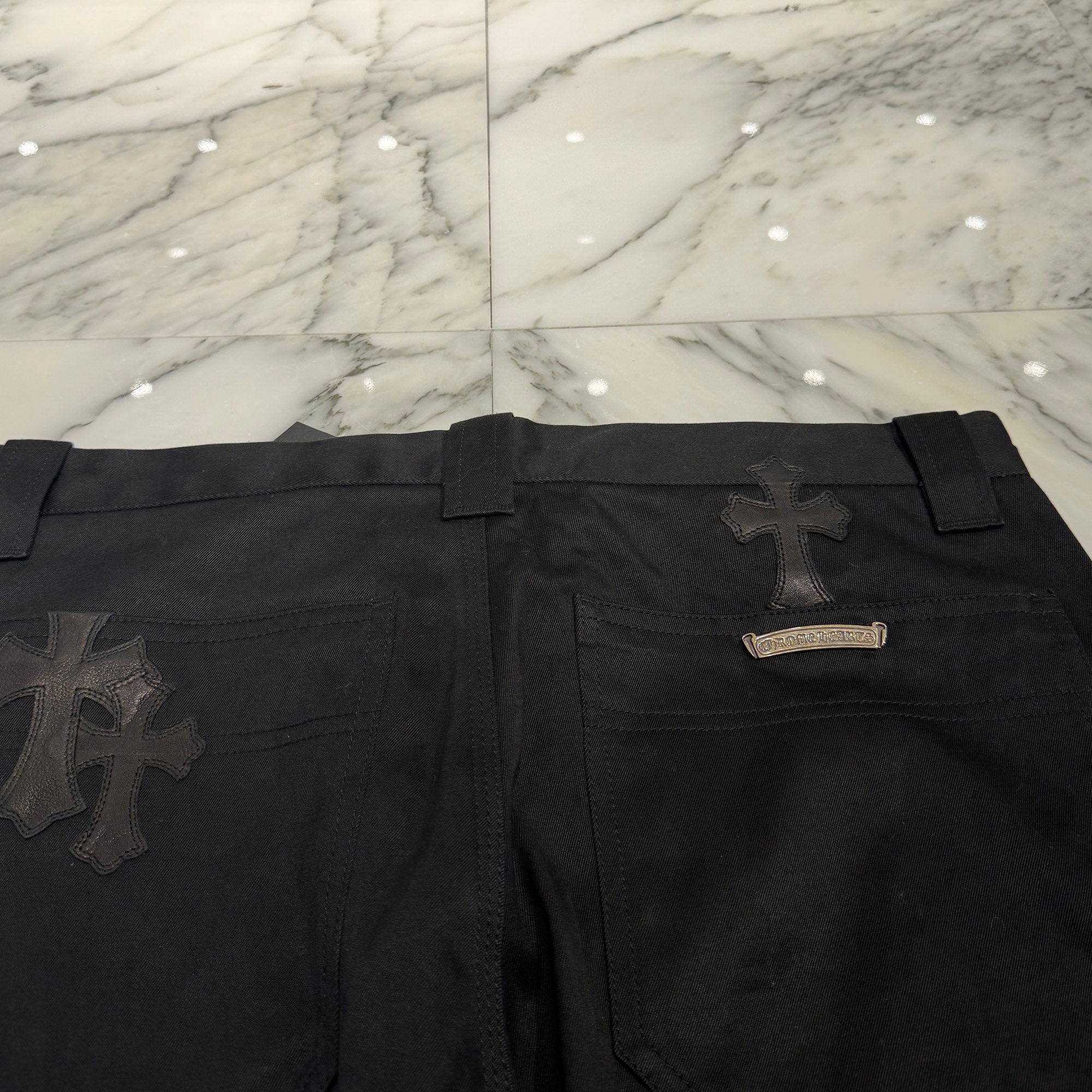 CHROME HEARTS Multi Leather Patch Carpenter Cross Ball Button Pants Size 36 クロムハーツ マルチレザーパッチ カーペンター クロスボールボタン パンツ サイズ36