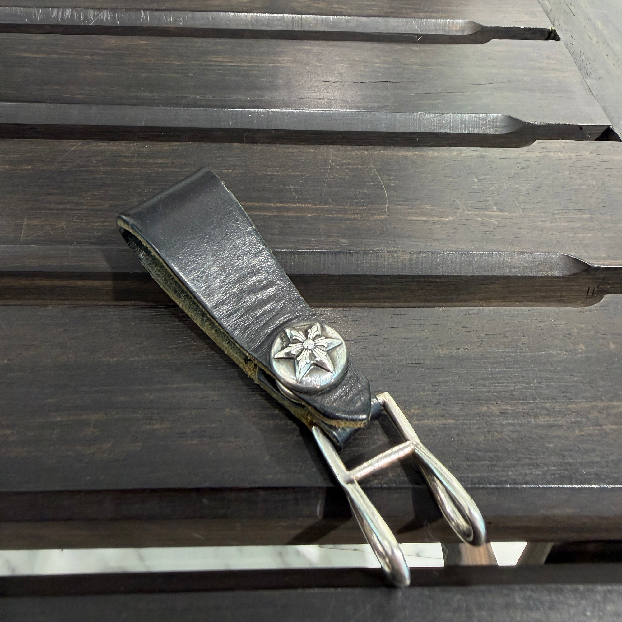 CHROME HEARTS Star Ball Button Leather W Belt Loop クロムハーツ スターボールボタン レザー ダブル ベルトループ
