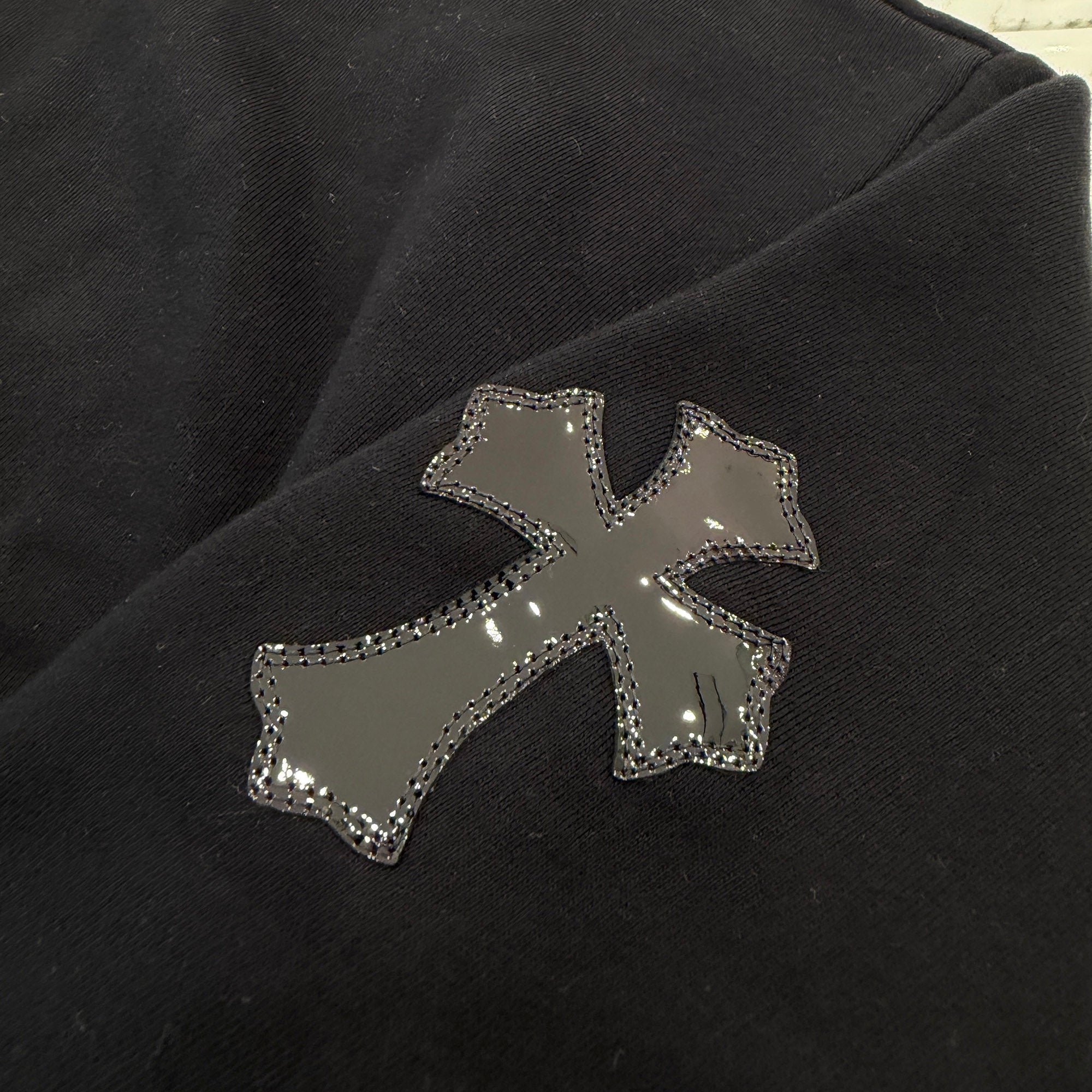 CHROME HEARTS Y NOT Multi Leather Cross Patch Half Zip Sweatshirt Size XS クロムハーツ ワイノット マルチレザークロスパッチ ハーフジップ スウェットシャツ サイズXS