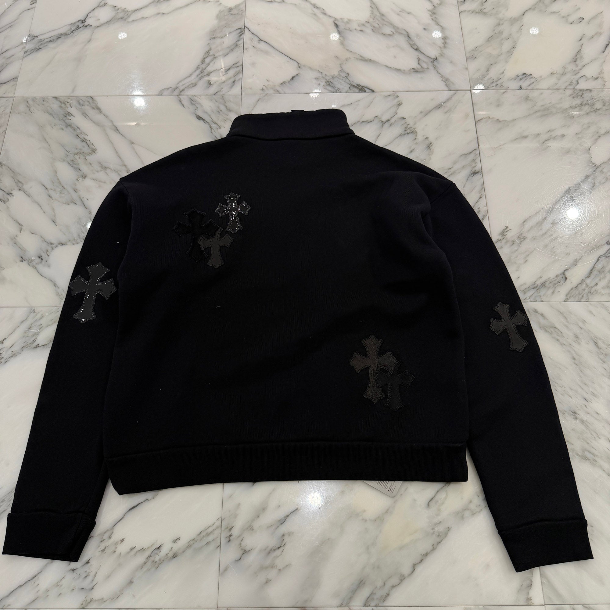CHROME HEARTS Y NOT Multi Leather Cross Patch Half Zip Sweatshirt Size XS クロムハーツ ワイノット マルチレザークロスパッチ ハーフジップ スウェットシャツ サイズXS