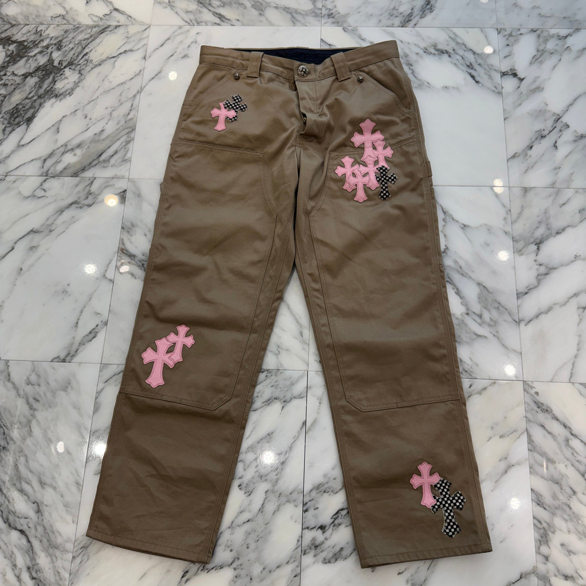 chrome hearts クロムハーツ　パラシュート　パンツ　バギー　デニム CHROME HEARTS Multi Leather Patch Carpenter Cross Ball Button