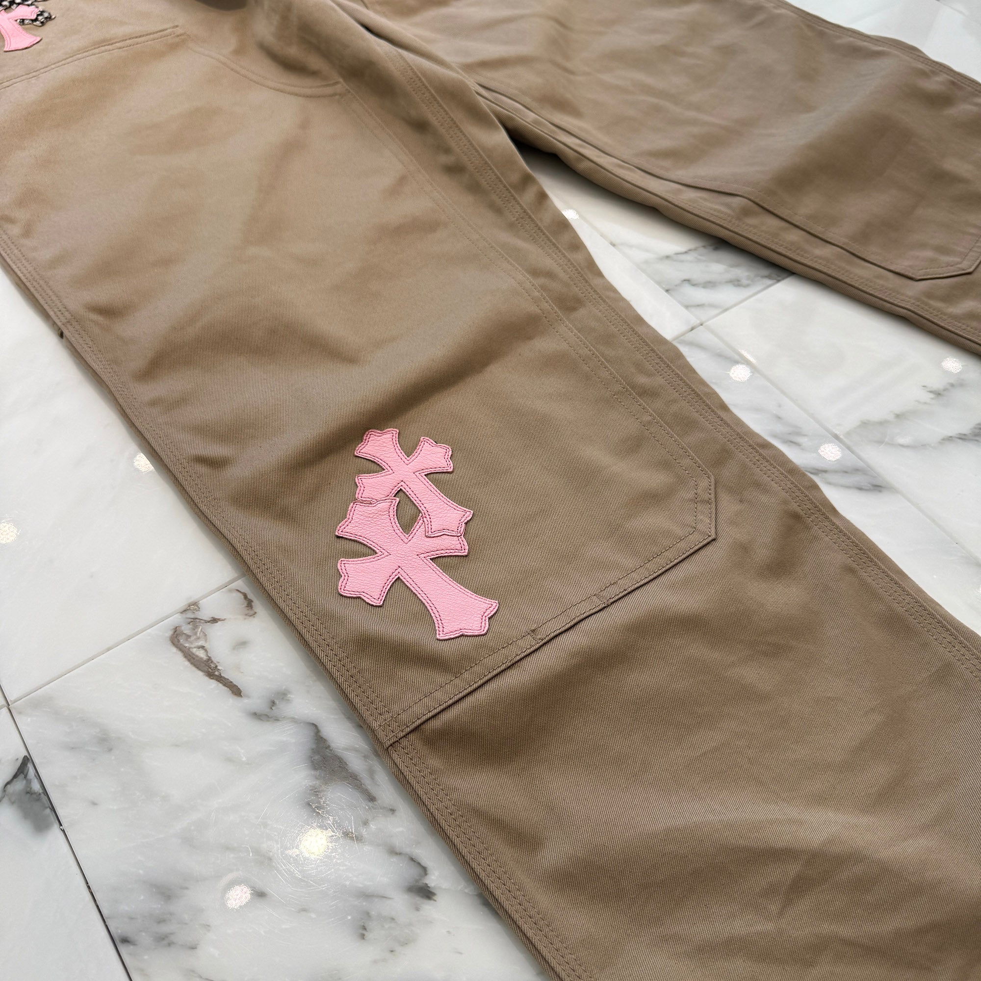 CHROME HEARTS Multi Leather Patch Carpenter Cross Ball Button Denim Pants Size 34 クロムハーツ マルチレザーパッチ カーペンター クロスボールボタン デニムパンツ サイズ34