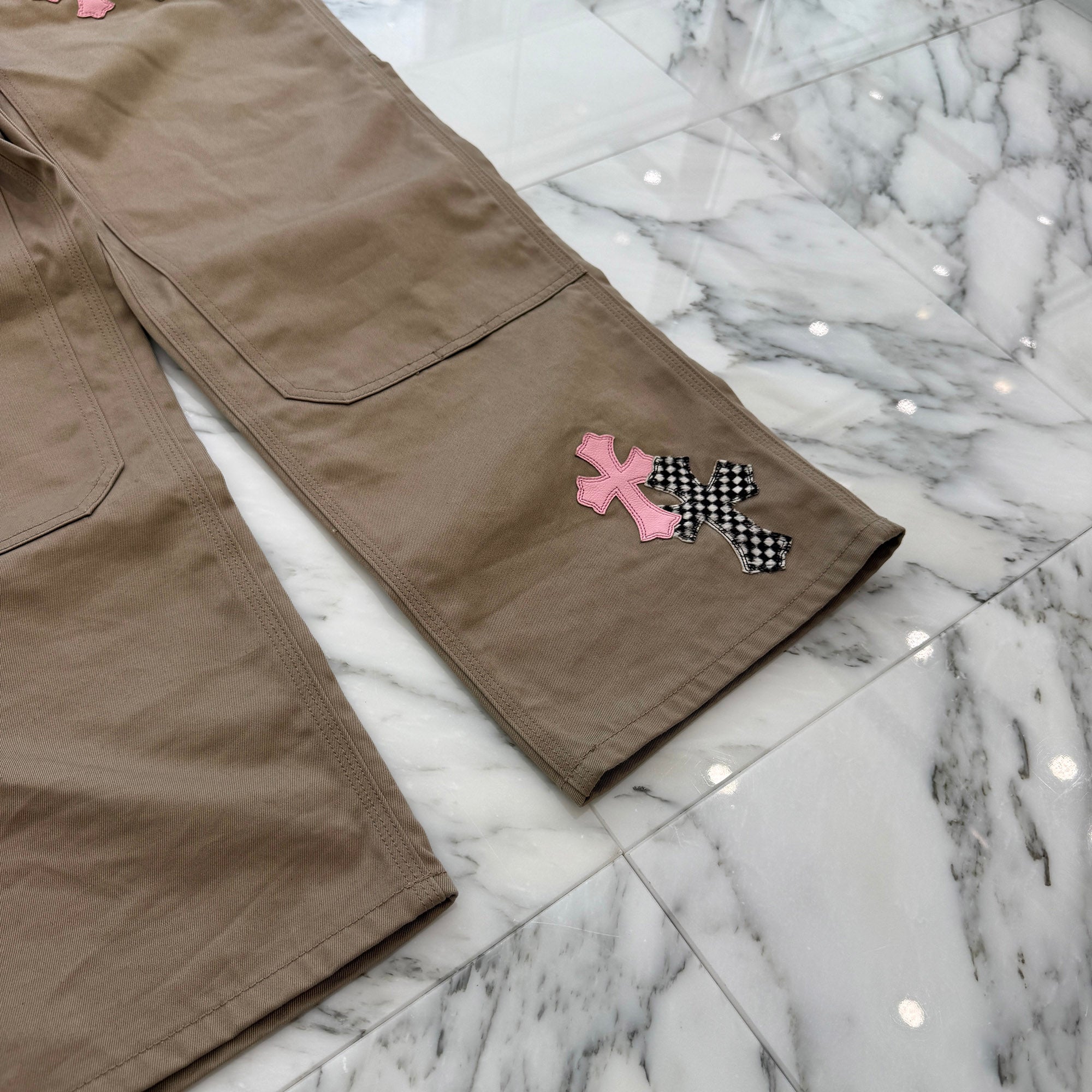CHROME HEARTS Multi Leather Patch Carpenter Cross Ball Button Denim Pants Size 34 クロムハーツ マルチレザーパッチ カーペンター クロスボールボタン デニムパンツ サイズ34