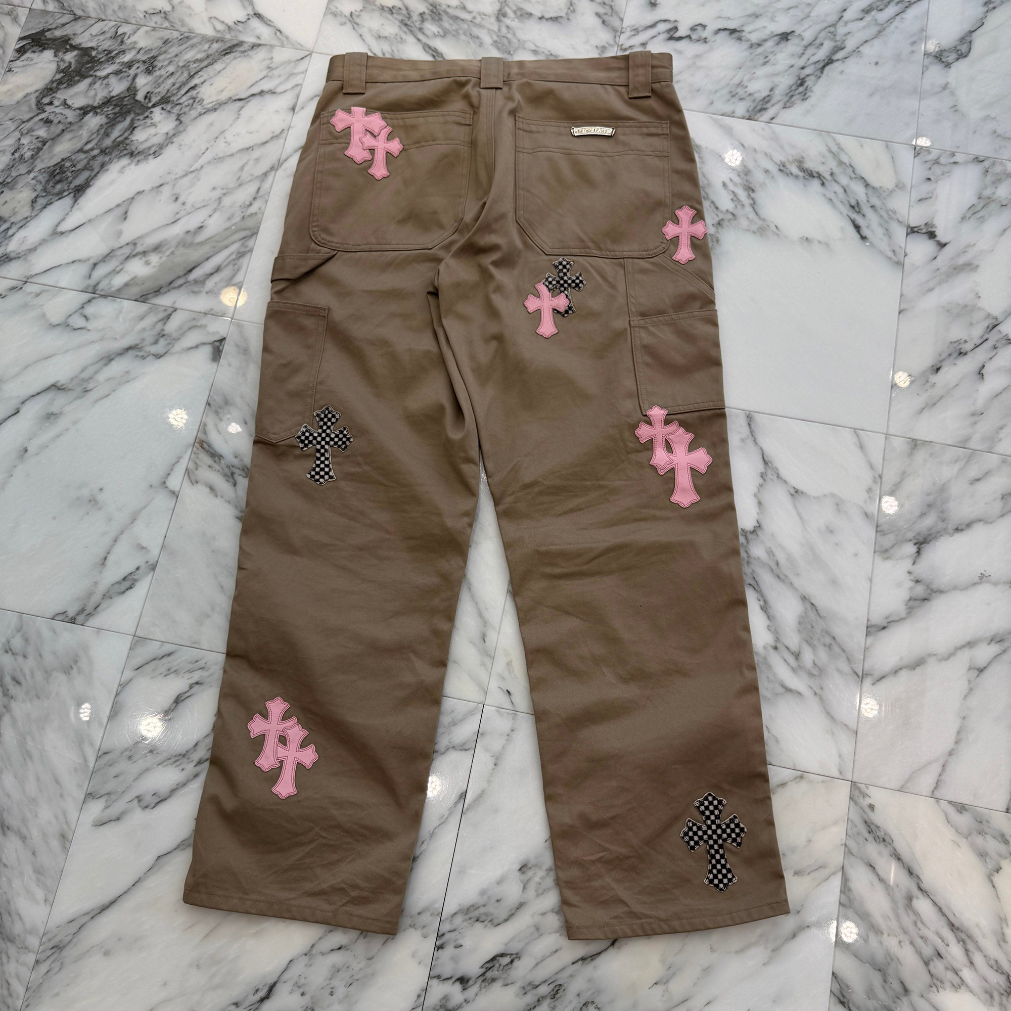 CHROME HEARTS Multi Leather Patch Carpenter Cross Ball Button Denim Pants Size 34 クロムハーツ マルチレザーパッチ カーペンター クロスボールボタン デニムパンツ サイズ34