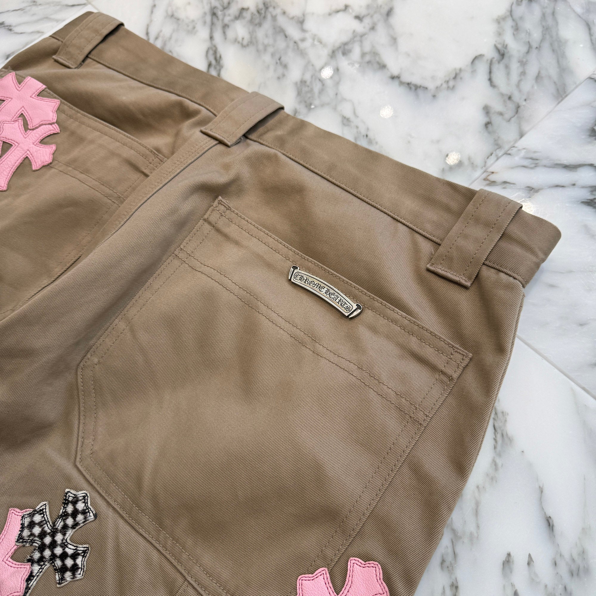 CHROME HEARTS Multi Leather Patch Carpenter Cross Ball Button Denim Pants Size 34 クロムハーツ マルチレザーパッチ カーペンター クロスボールボタン デニムパンツ サイズ34
