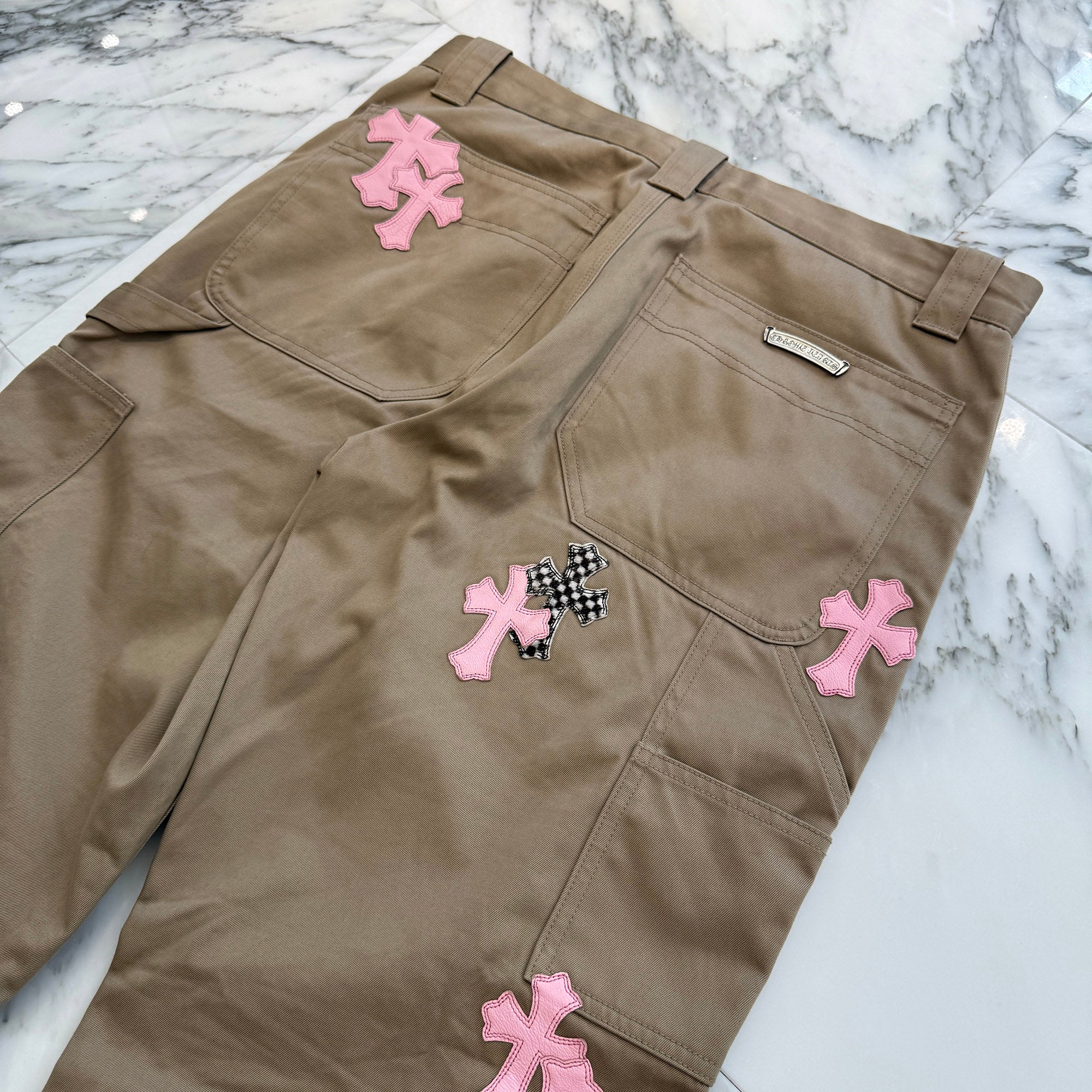 CHROME HEARTS Multi Leather Patch Carpenter Cross Ball Button Denim Pants Size 34 クロムハーツ マルチレザーパッチ カーペンター クロスボールボタン デニムパンツ サイズ34
