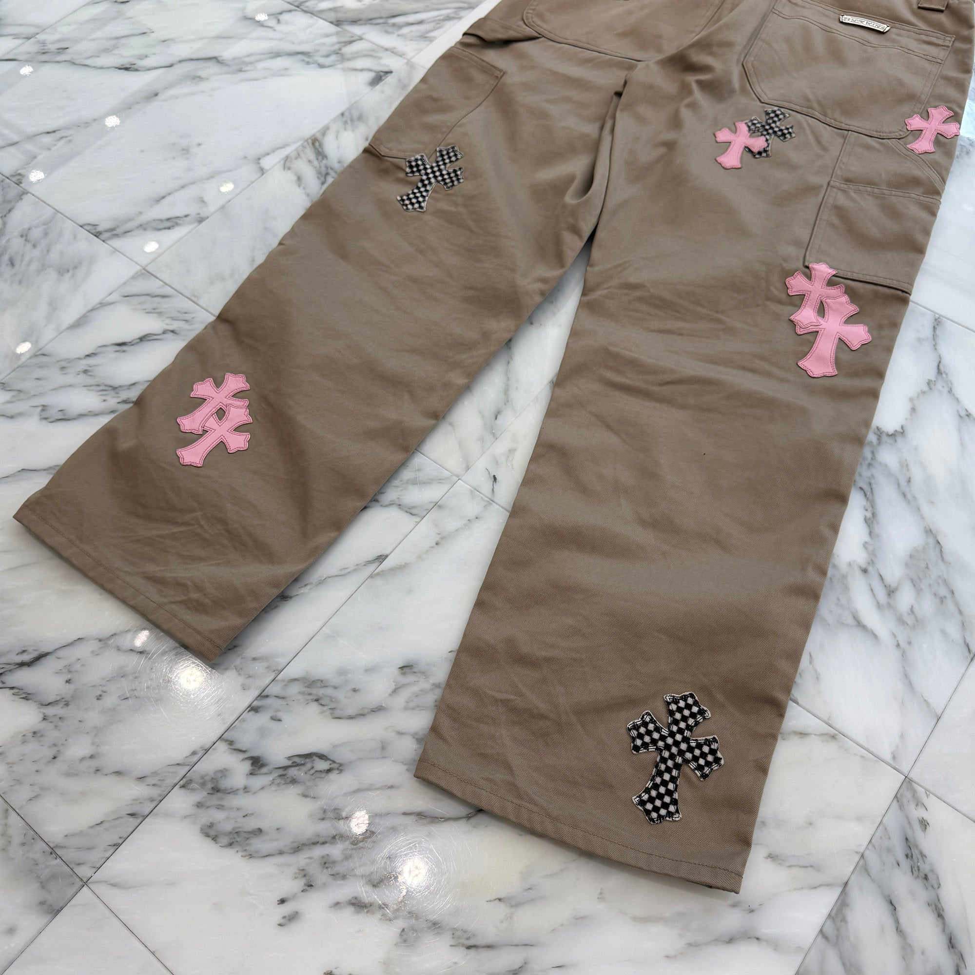 CHROME HEARTS Multi Leather Patch Carpenter Cross Ball Button Denim Pants Size 34 クロムハーツ マルチレザーパッチ カーペンター クロスボールボタン デニムパンツ サイズ34