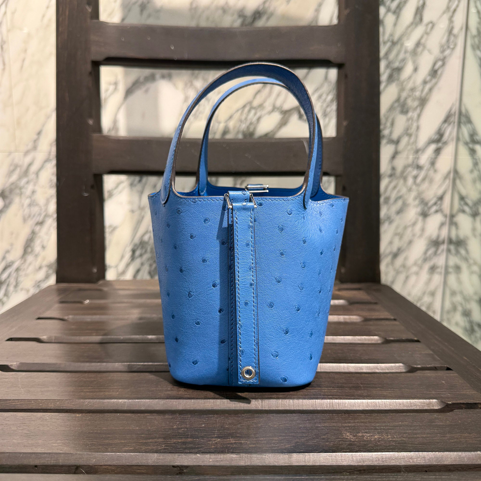 HERMES Picotin Lock Micro OSTRICH "Mykonos" W刻印 エルメス ピコタンロック マイクロ オーストリッチ "ミコノス" ハンドバッグ W刻印