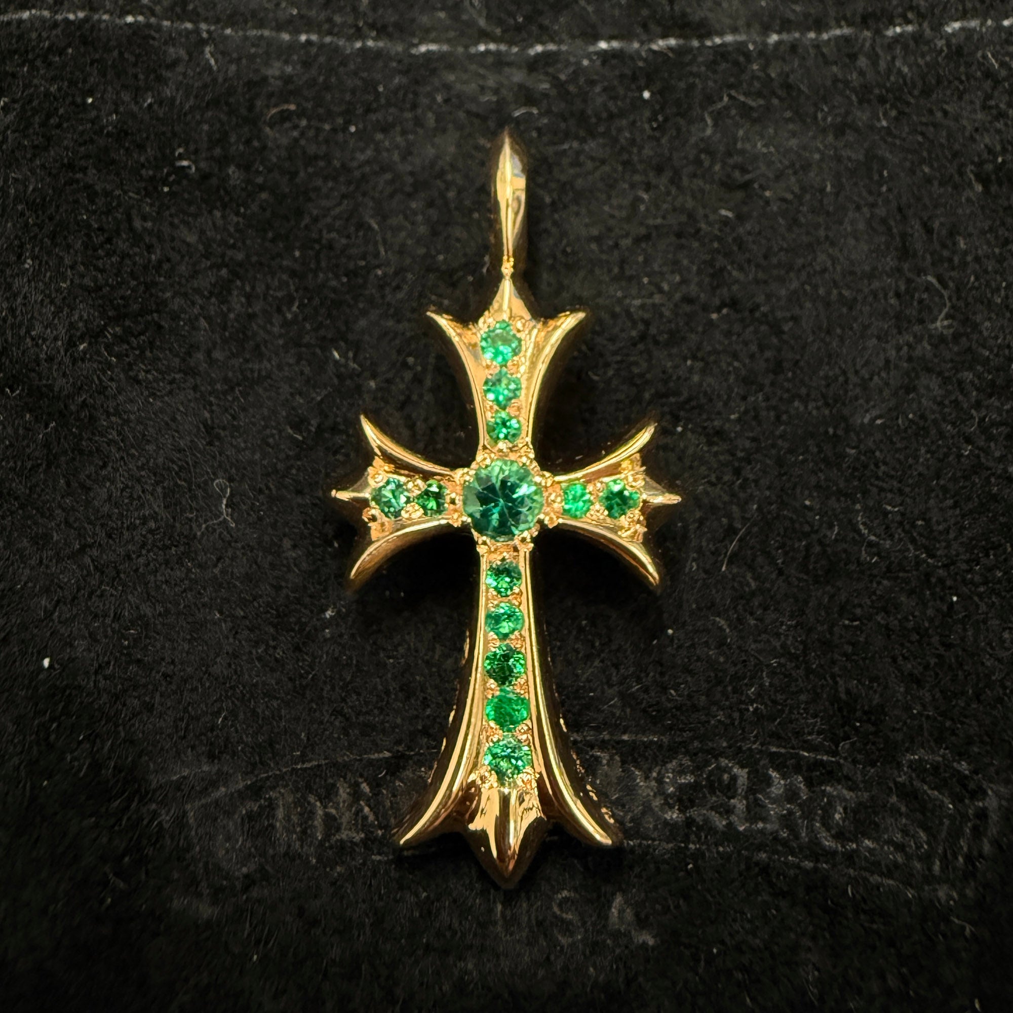 CHROME HEARTS 22K Tiny Fat Cross Pave Emerald Pendant Top クロムハーツ 22K タイニーファット クロス パヴェエメラルド ペンダントトップ