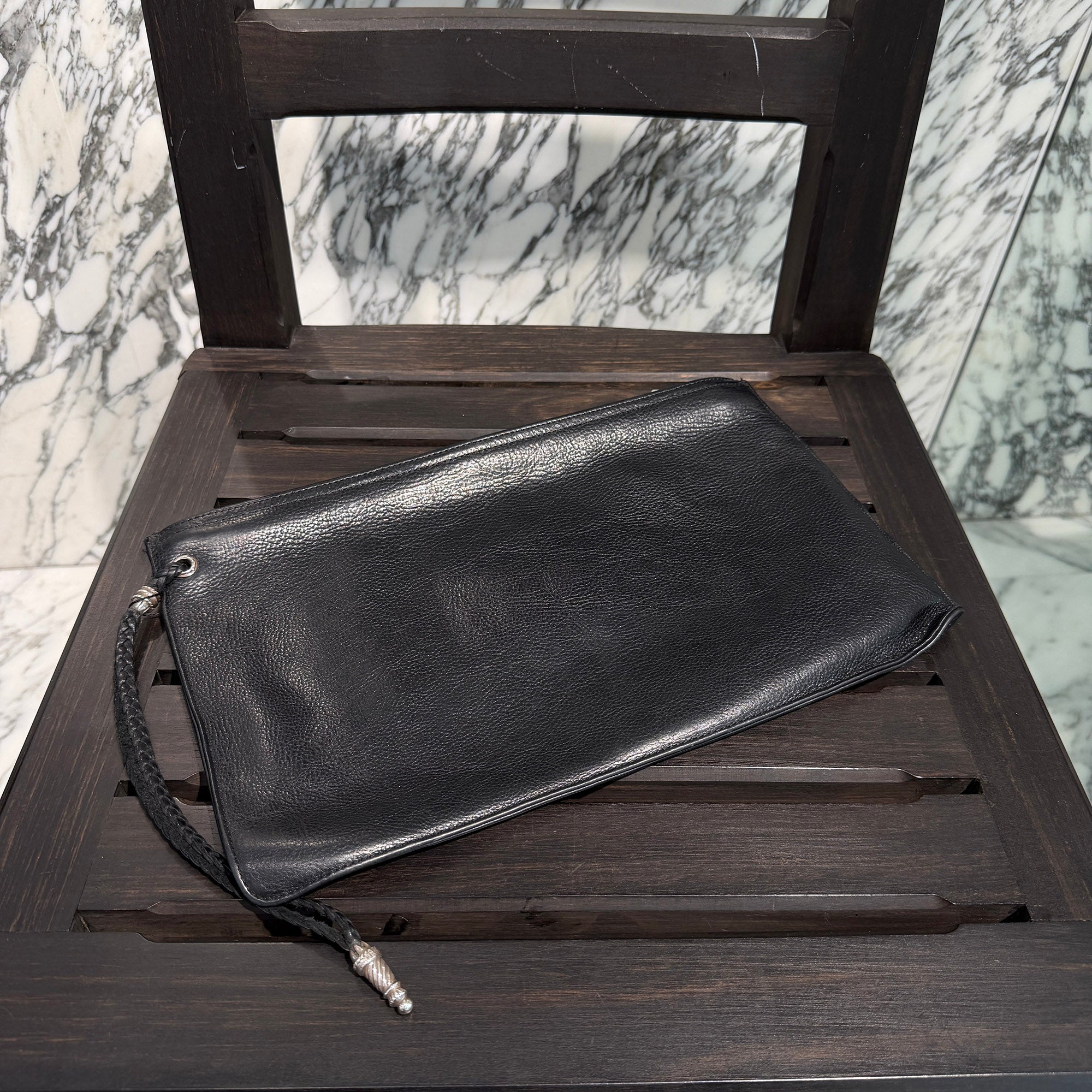 CHROME HEARTS Flat Pouch Leather Clutch Bag クロムハーツ フラットポーチ レザー クラッチバッグ