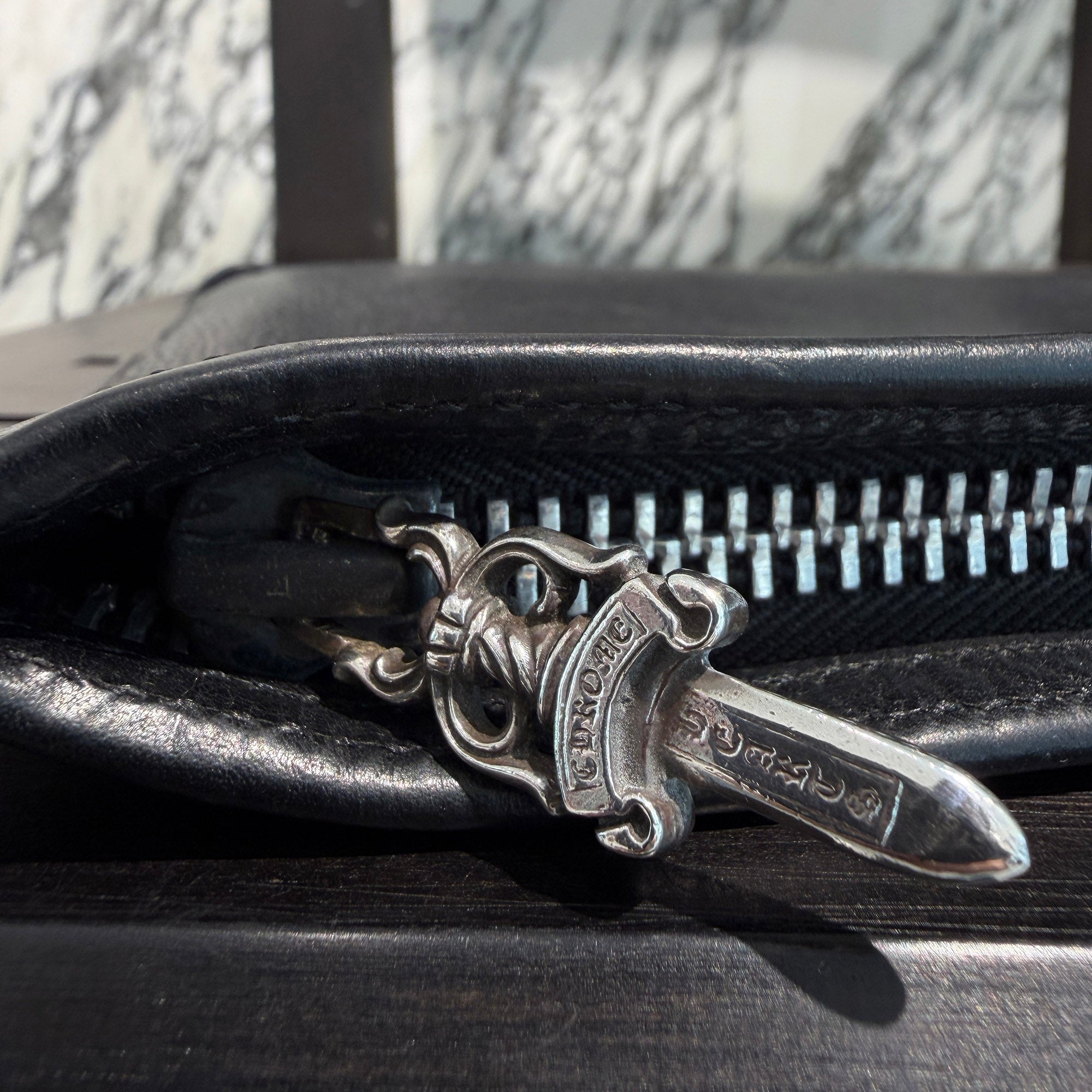 CHROME HEARTS Flat Pouch Leather Clutch Bag クロムハーツ フラットポーチ レザー クラッチバッグ