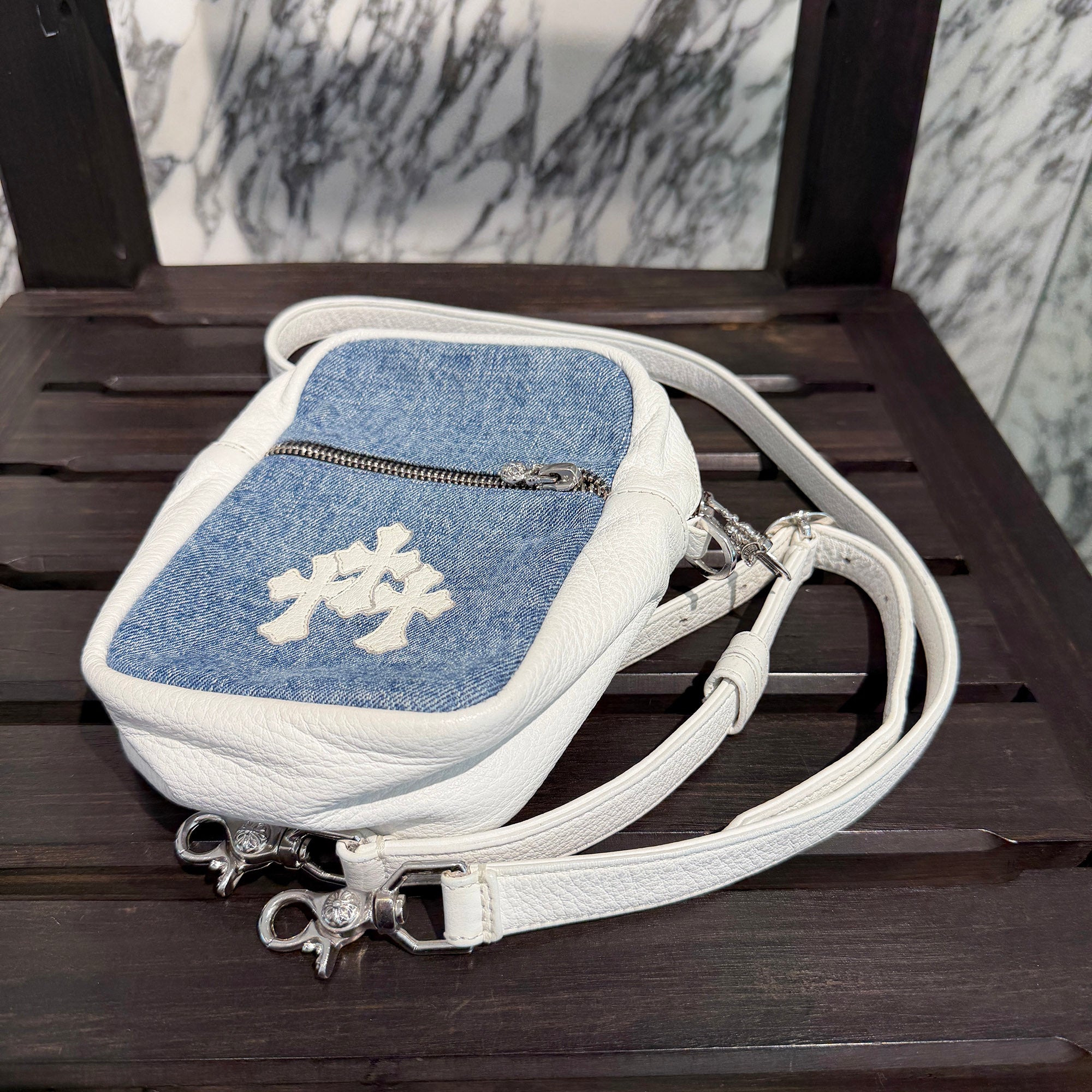 CHROME HEARTS TAKAMINI 3 Cemetery Cross Patch Denim Shoulder Bag クロムハーツ タカミニ 3セメタリークロスパッチ デニム ショルダーバッグ