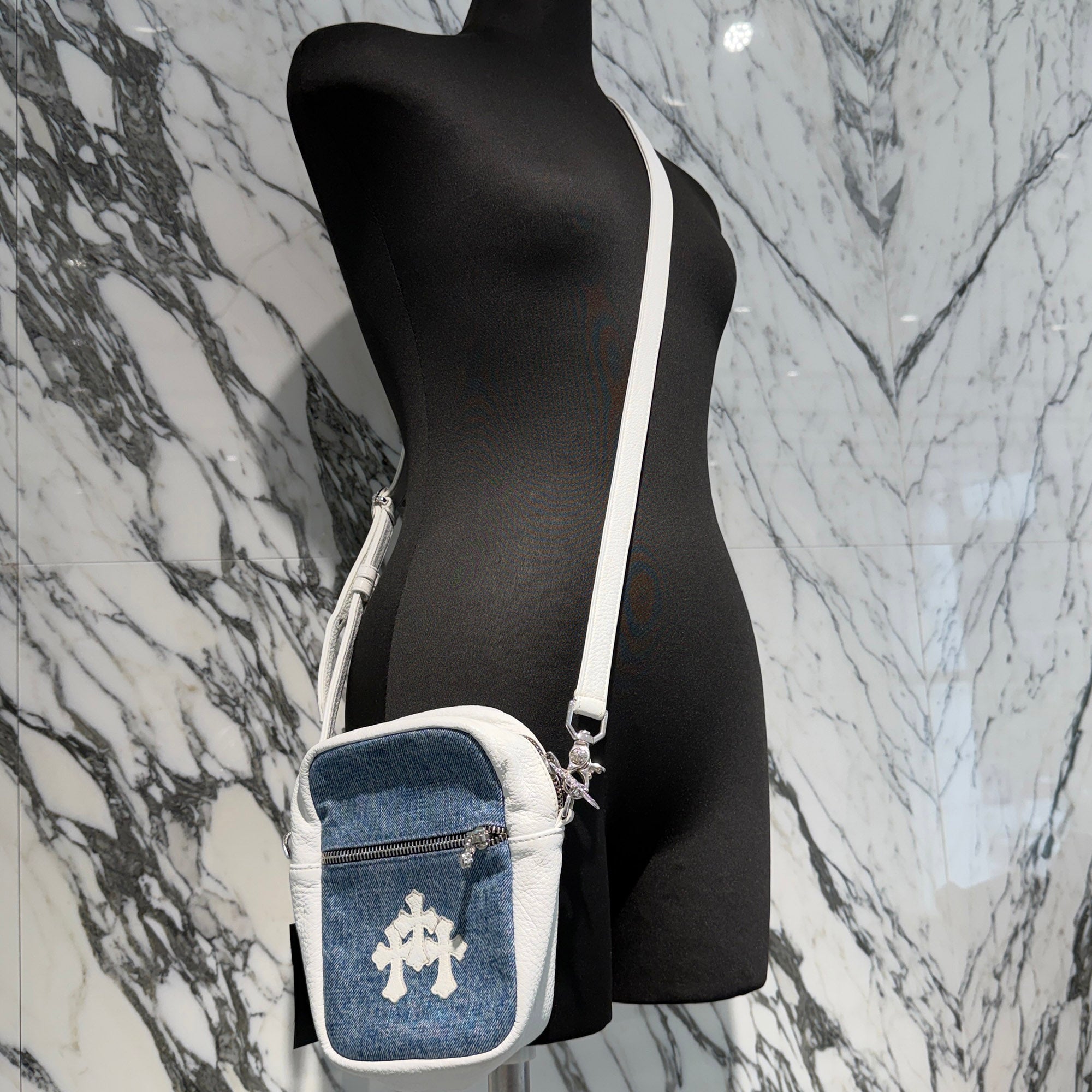 CHROME HEARTS TAKAMINI 3 Cemetery Cross Patch Denim Shoulder Bag クロムハーツ タカミニ 3セメタリークロスパッチ デニム ショルダーバッグ