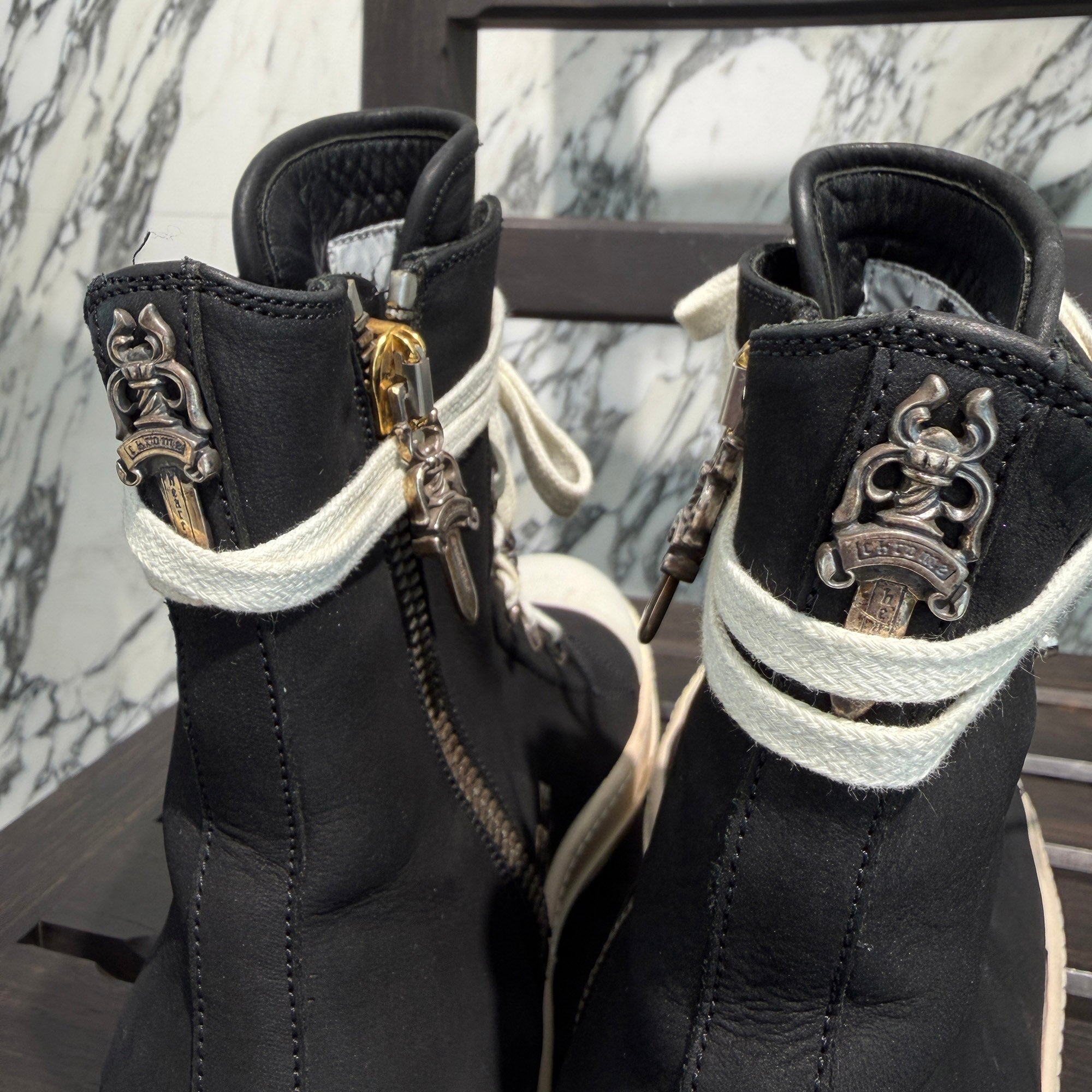 CHROME HEARTS × Rick Owens Ramones Grain Leather Custom Sneakers Size 41 (約26.0cm〜26.5cm) クロムハーツ × リックオーエンス ラモーンズ グレインレザー カスタムスニーカー サイズ41(約26.0cm〜26.5cm)