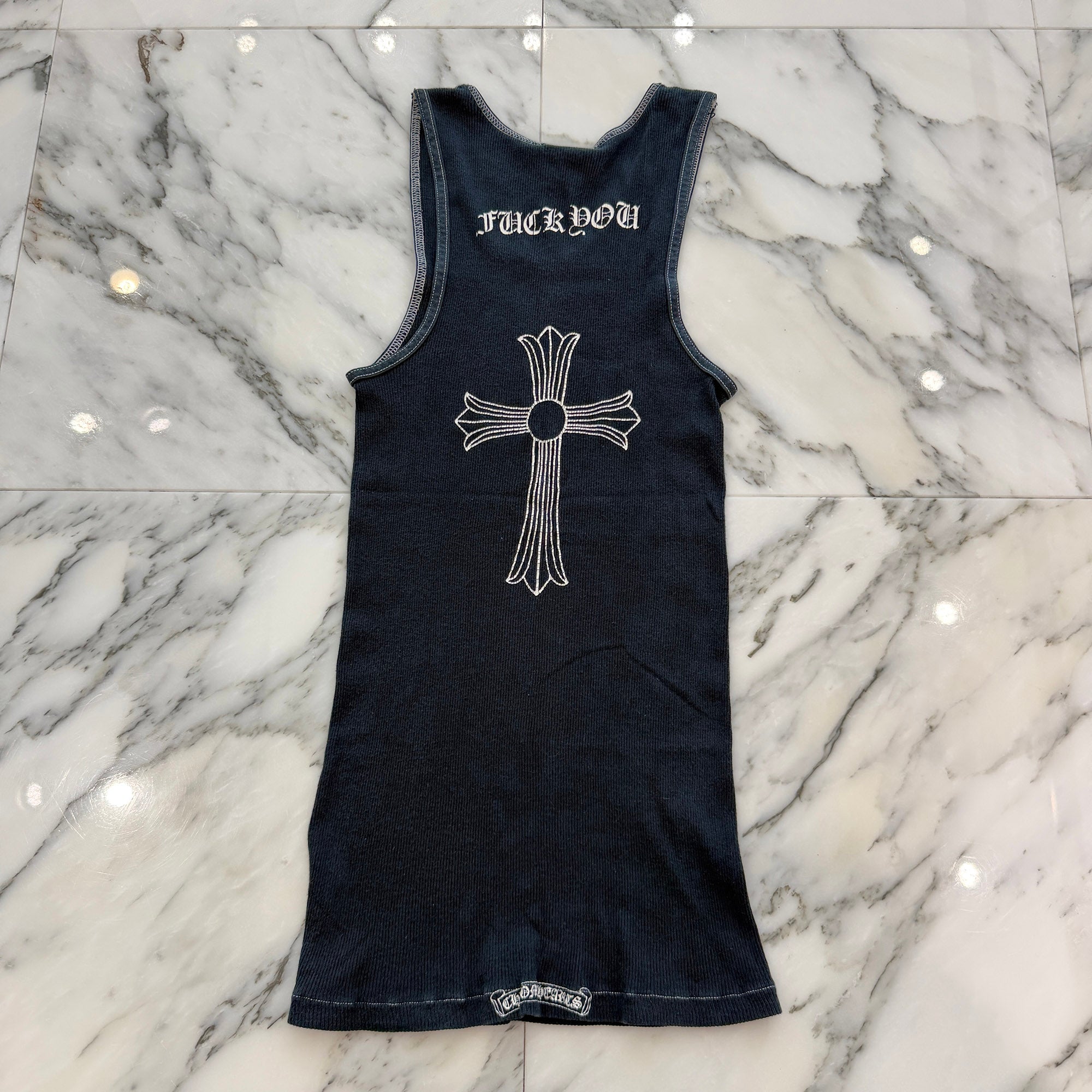 CHROME HEARTS Vertical Logo Fuck You Back Cross Print Tank Top Size S クロムハーツ ヴァーティカルロゴ ファックユー バッククロスプリント タンクトップ サイズS