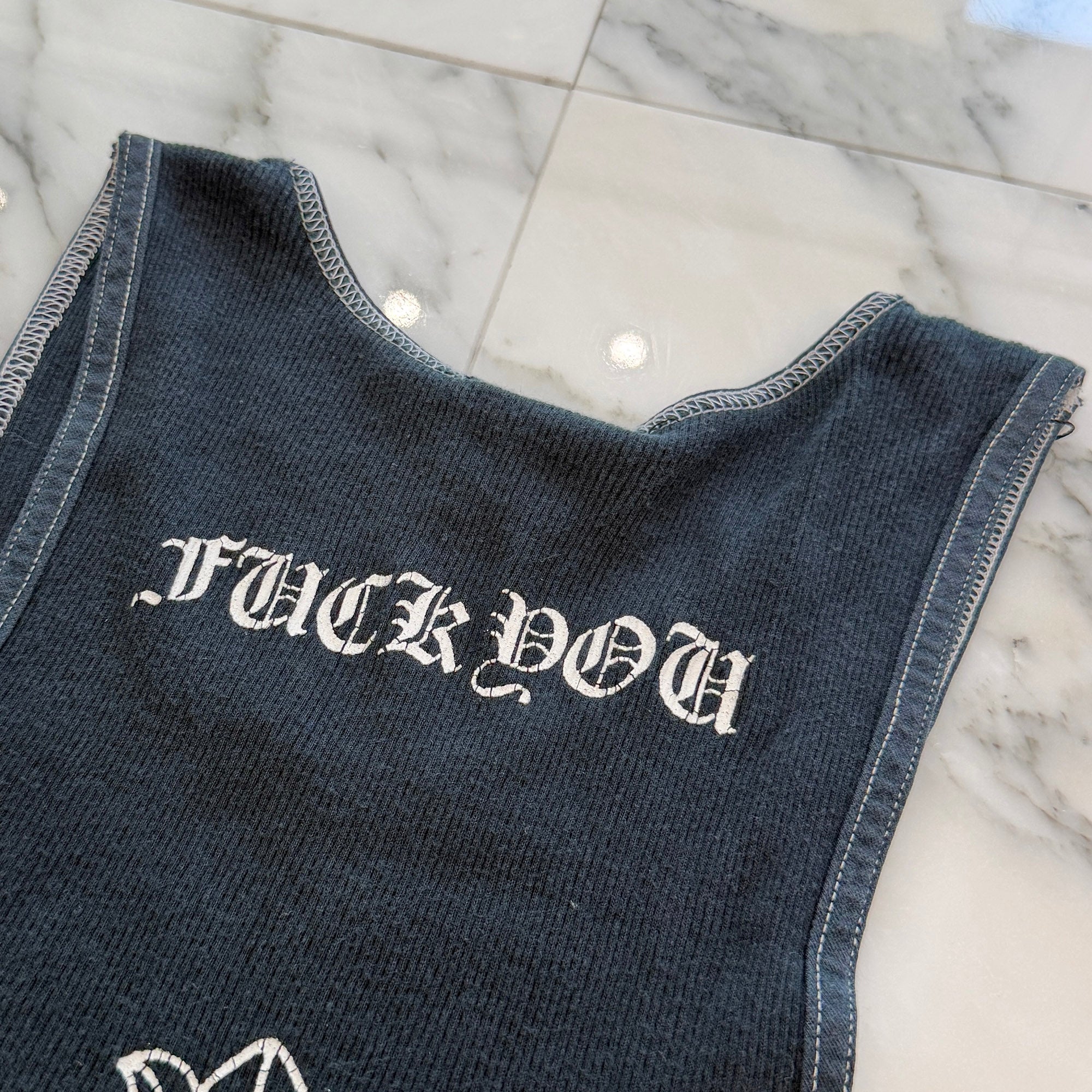 CHROME HEARTS Vertical Logo Fuck You Back Cross Print Tank Top Size S クロムハーツ ヴァーティカルロゴ ファックユー バッククロスプリント タンクトップ サイズS