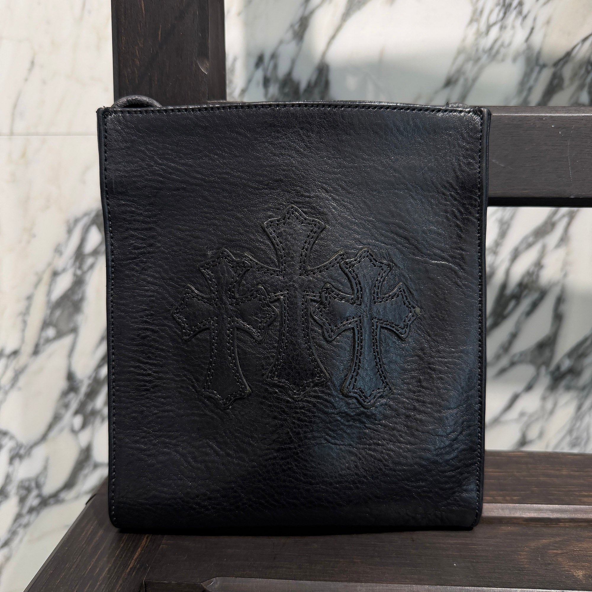 CHROME HEARTS Square Pocket 3 Cemetery Cross Leather Patch Shoulder Bag クロムハーツ スクエアポケット 3セメタリークロス レザーパッチ ショルダーバッグ