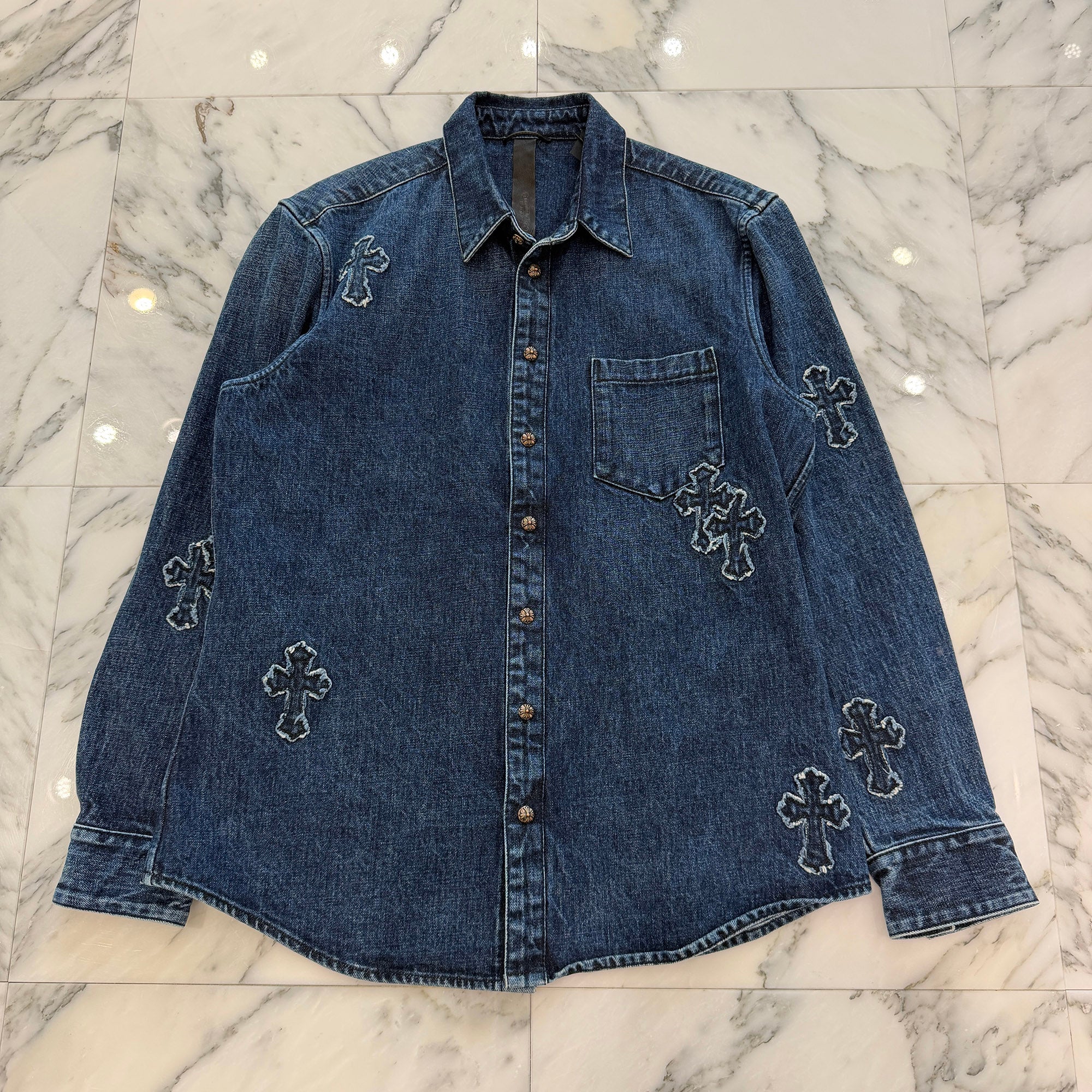 CHROME HEARTS YNOT Denim Cross Patch Shirt Jacket Size L クロムハーツ ワイノット デニムクロスパッチ シャツジャケット サイズL