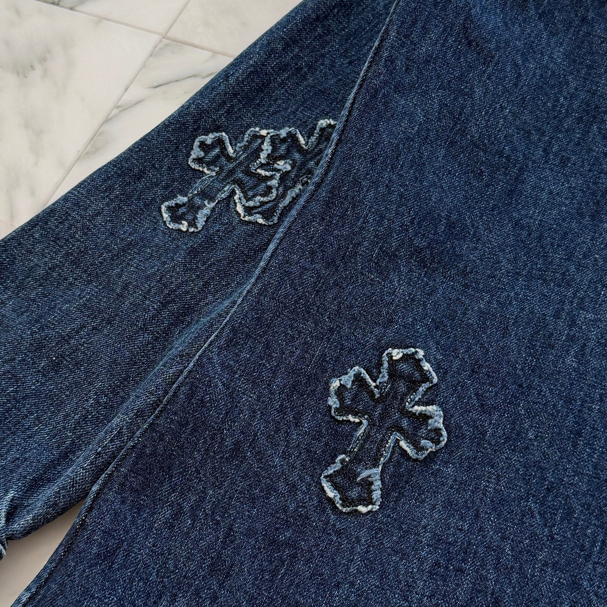 CHROME HEARTS YNOT Denim Cross Patch Shirt Jacket Size L クロムハーツ ワイノット デニムクロスパッチ シャツジャケット サイズL