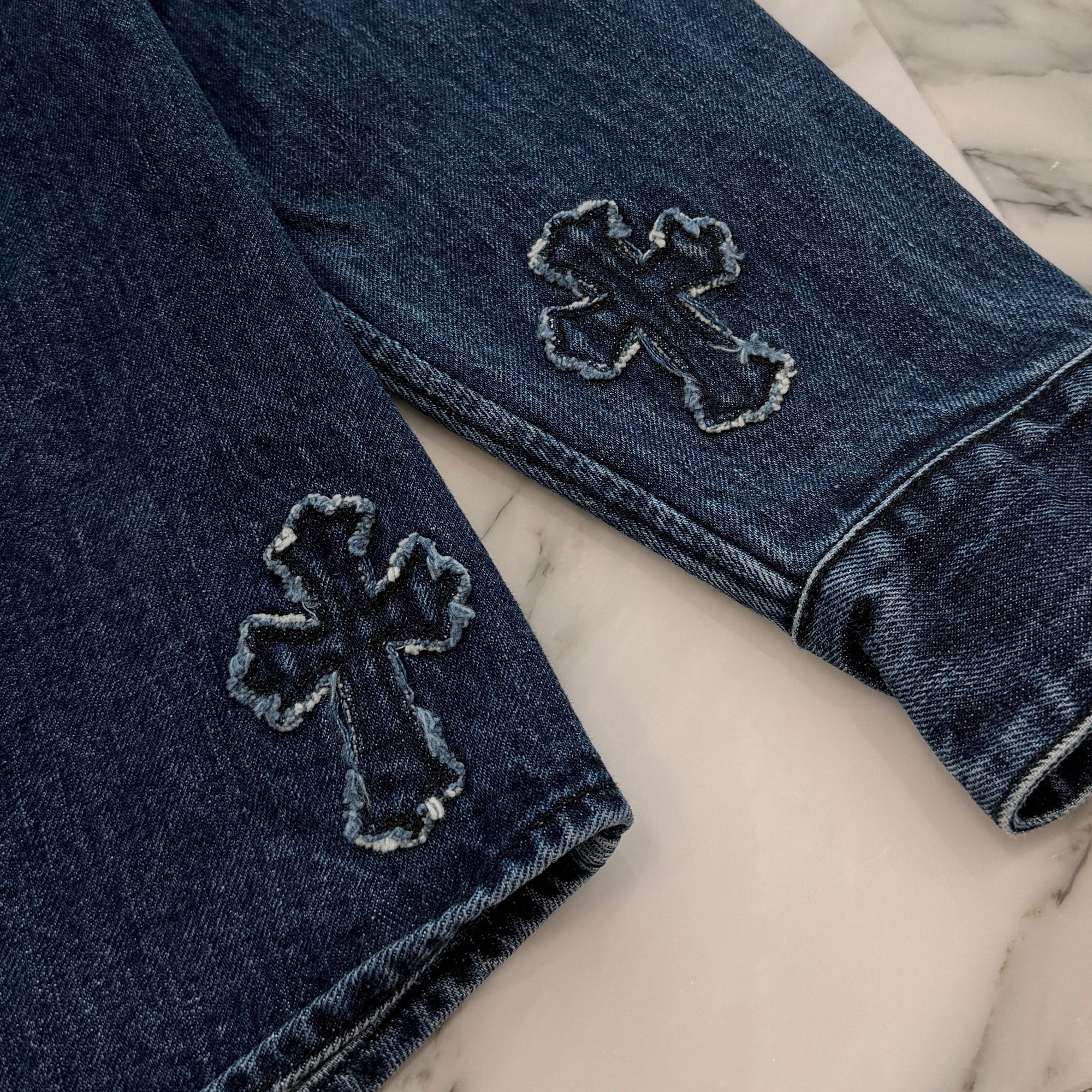 CHROME HEARTS YNOT Denim Cross Patch Shirt Jacket Size L クロムハーツ ワイノット デニムクロスパッチ シャツジャケット サイズL