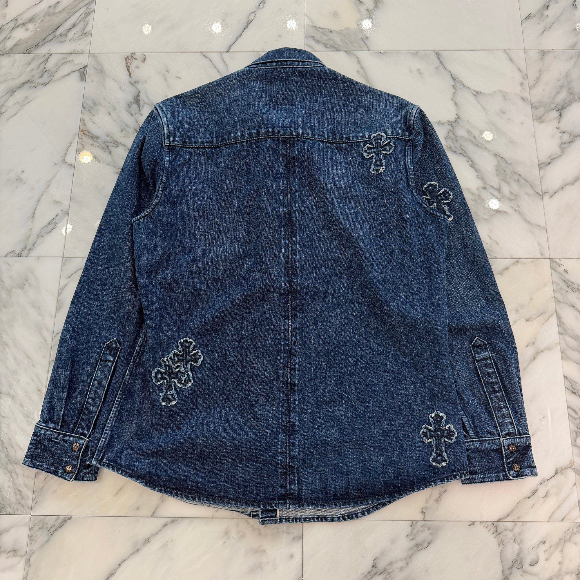 CHROME HEARTS YNOT Denim Cross Patch Shirt Jacket Size L クロムハーツ ワイノット デニムクロスパッチ シャツジャケット サイズL