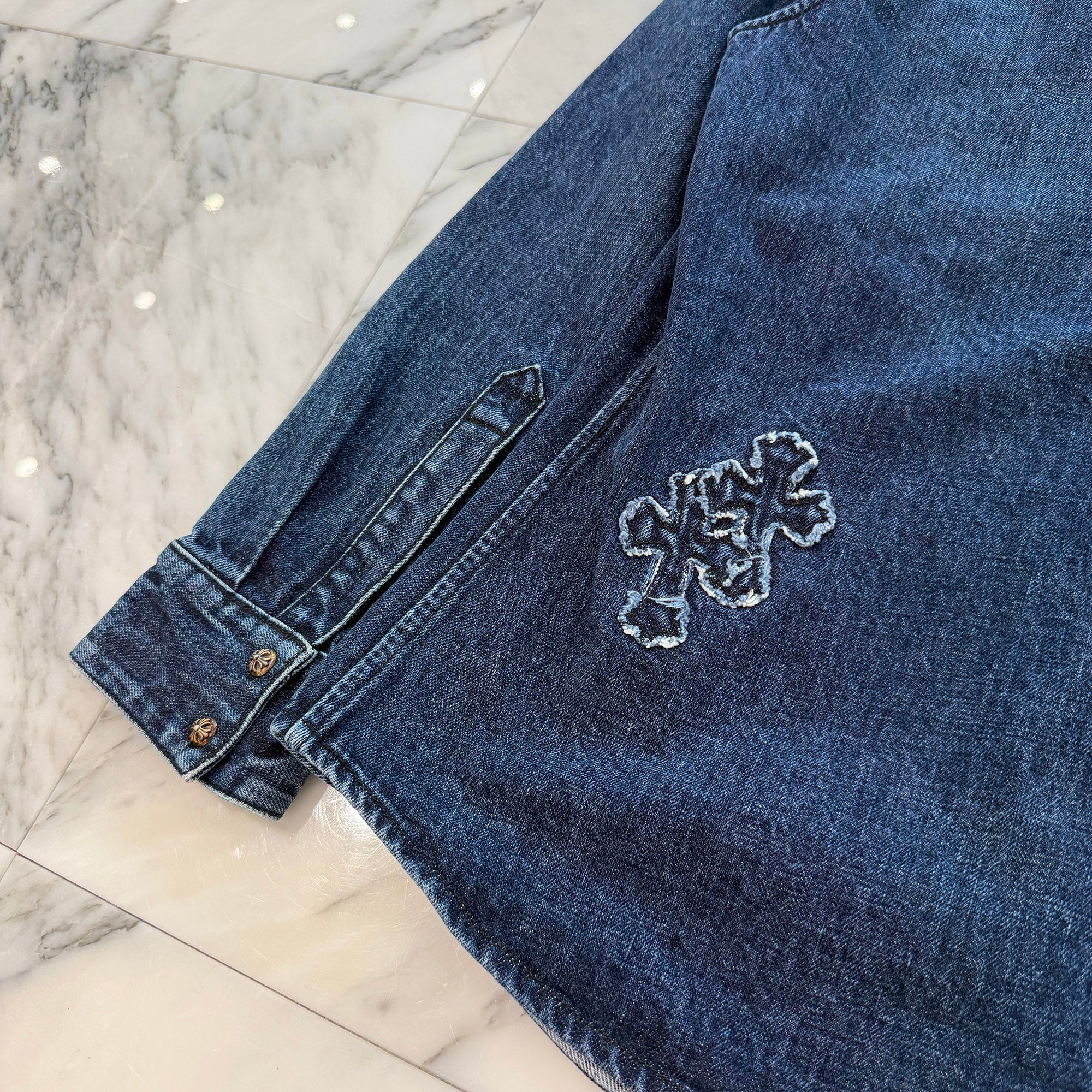 CHROME HEARTS YNOT Denim Cross Patch Shirt Jacket Size L クロムハーツ ワイノット デニムクロスパッチ シャツジャケット サイズL