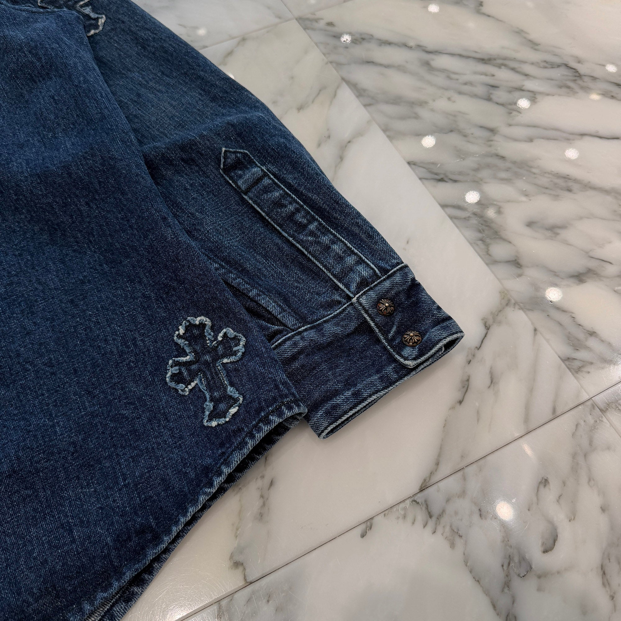 CHROME HEARTS YNOT Denim Cross Patch Shirt Jacket Size L クロムハーツ ワイノット デニムクロスパッチ シャツジャケット サイズL