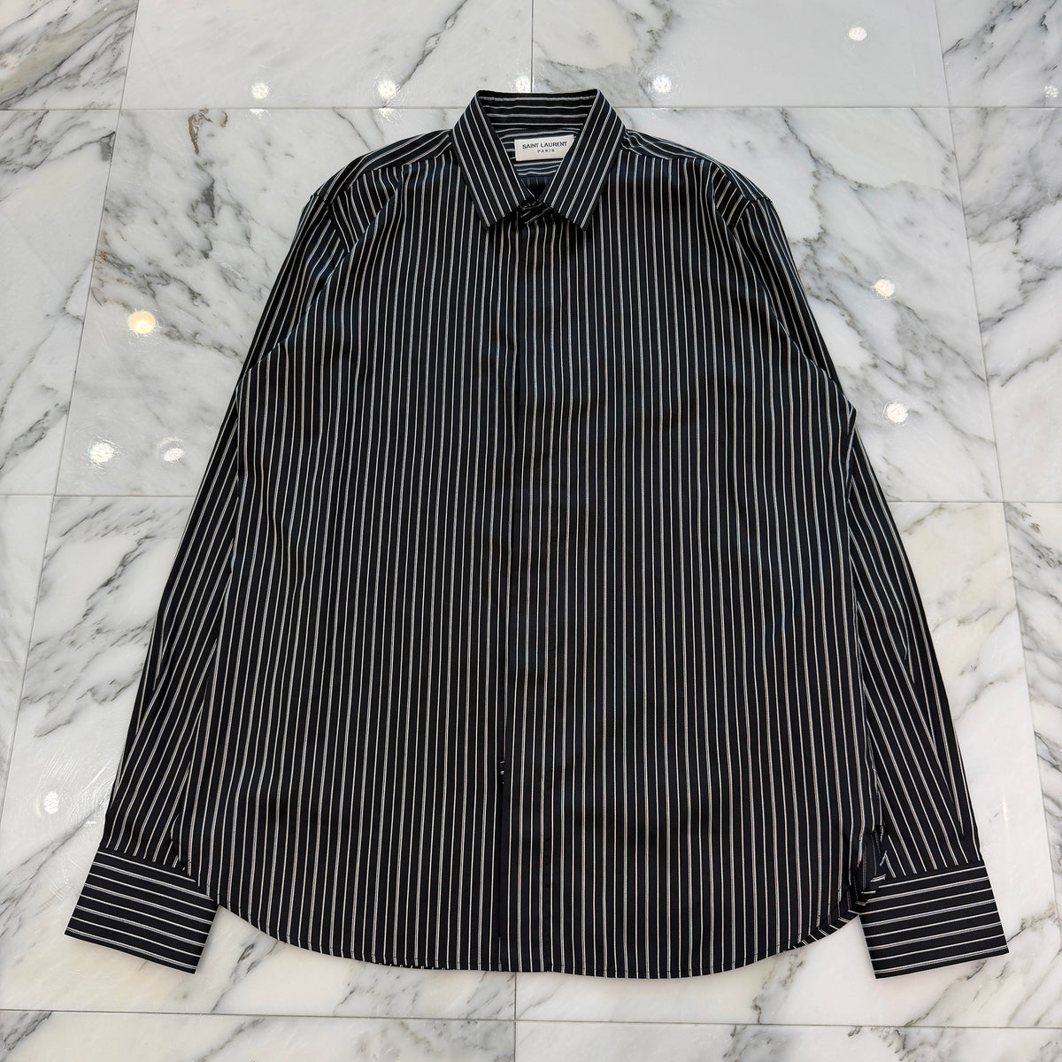 SAINT LAURENT PARIS 2019SS Stripe Silk Shirt 646850 Y1F58 Size 38 サンローランパリ ストライプ シルクシャツ サイズ38