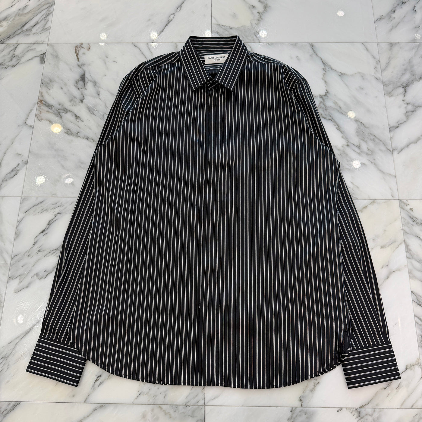 SAINT LAURENT PARIS 2019SS Stripe Silk Shirt 646850 Y1F58 Size 38 サンローランパリ ストライプ シルクシャツ サイズ38