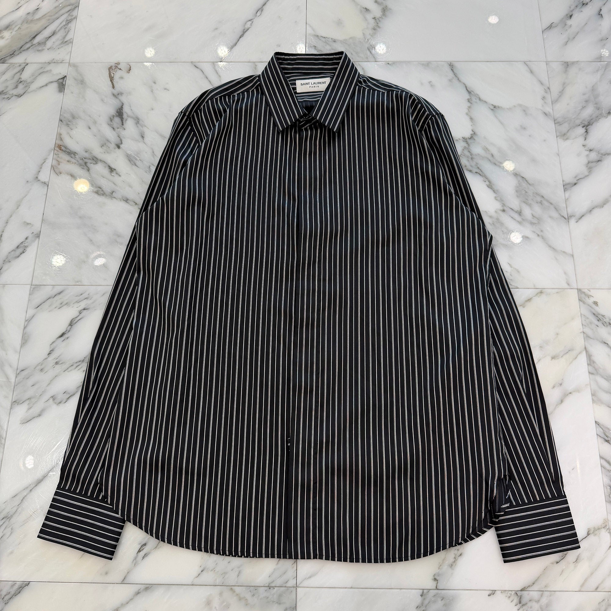 SAINT LAURENT PARIS 2019SS Stripe Silk Shirt 646850 Y1F58 Size 38 サンローランパリ ストライプ シルクシャツ サイズ38